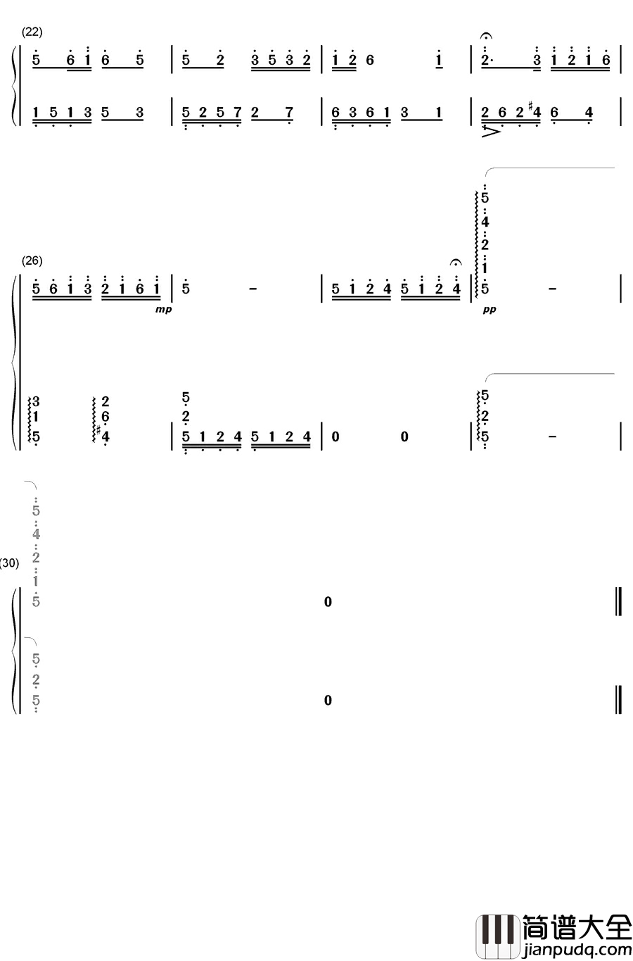 茉莉花五线谱钢琴简谱_数字双手_何仿