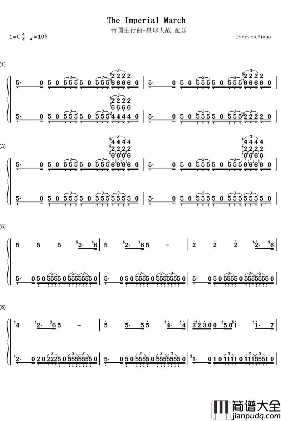 The_Imperial_March钢琴简谱_数字双手_John_Williams