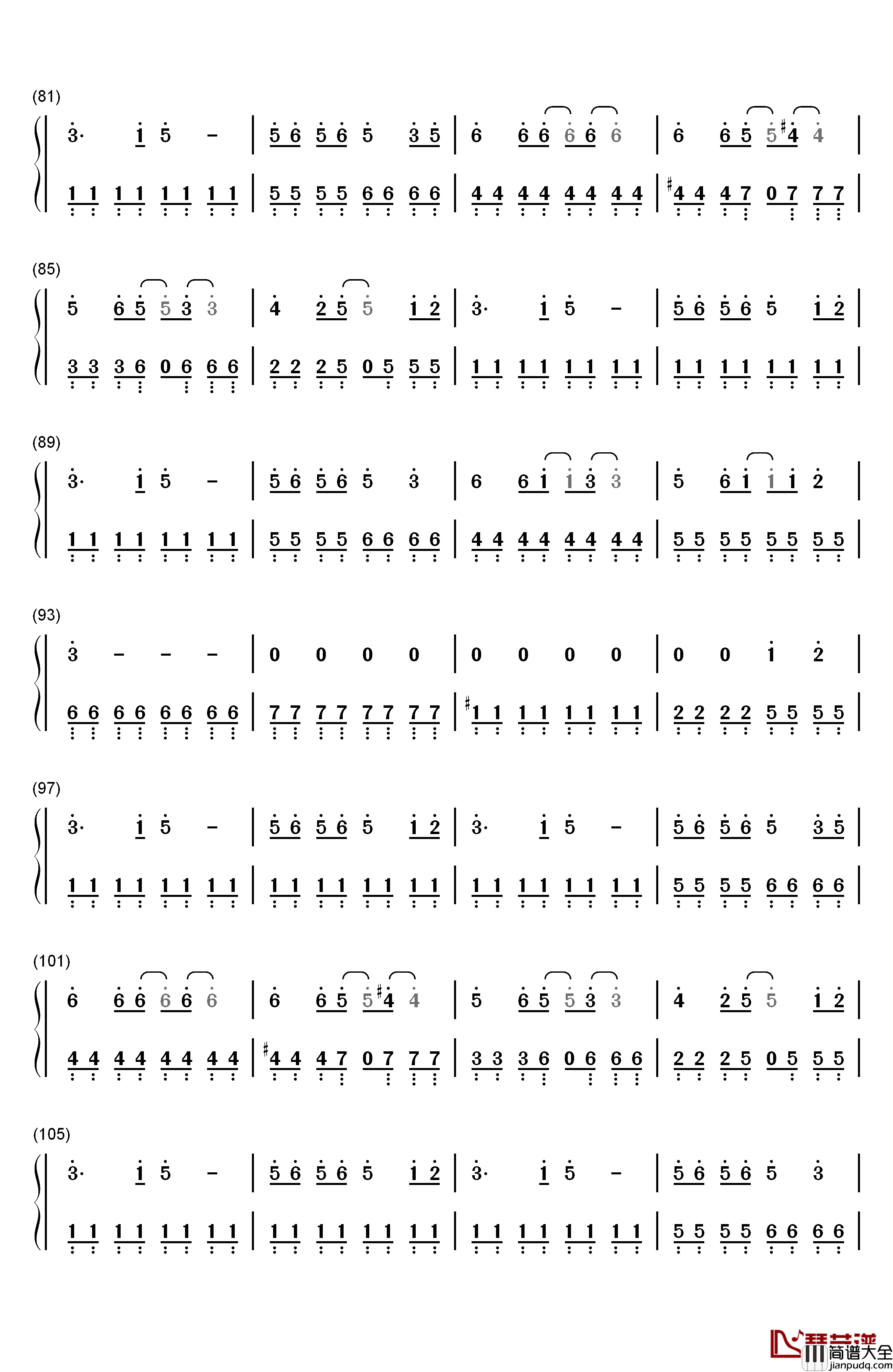 思い出がいっぱい钢琴简谱_数字双手_CoCo