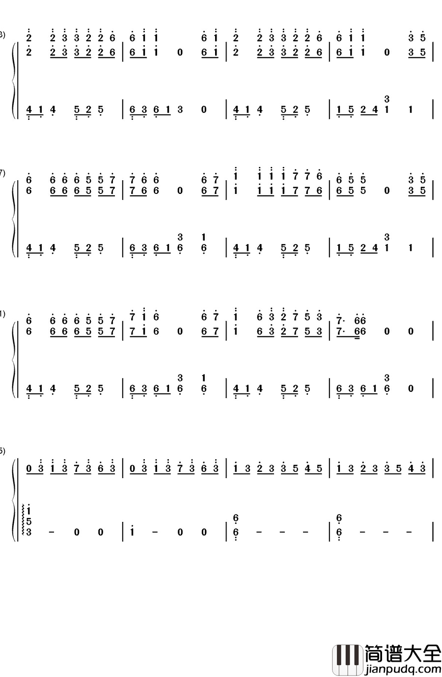 1945那年钢琴简谱_数字双手_海角七号