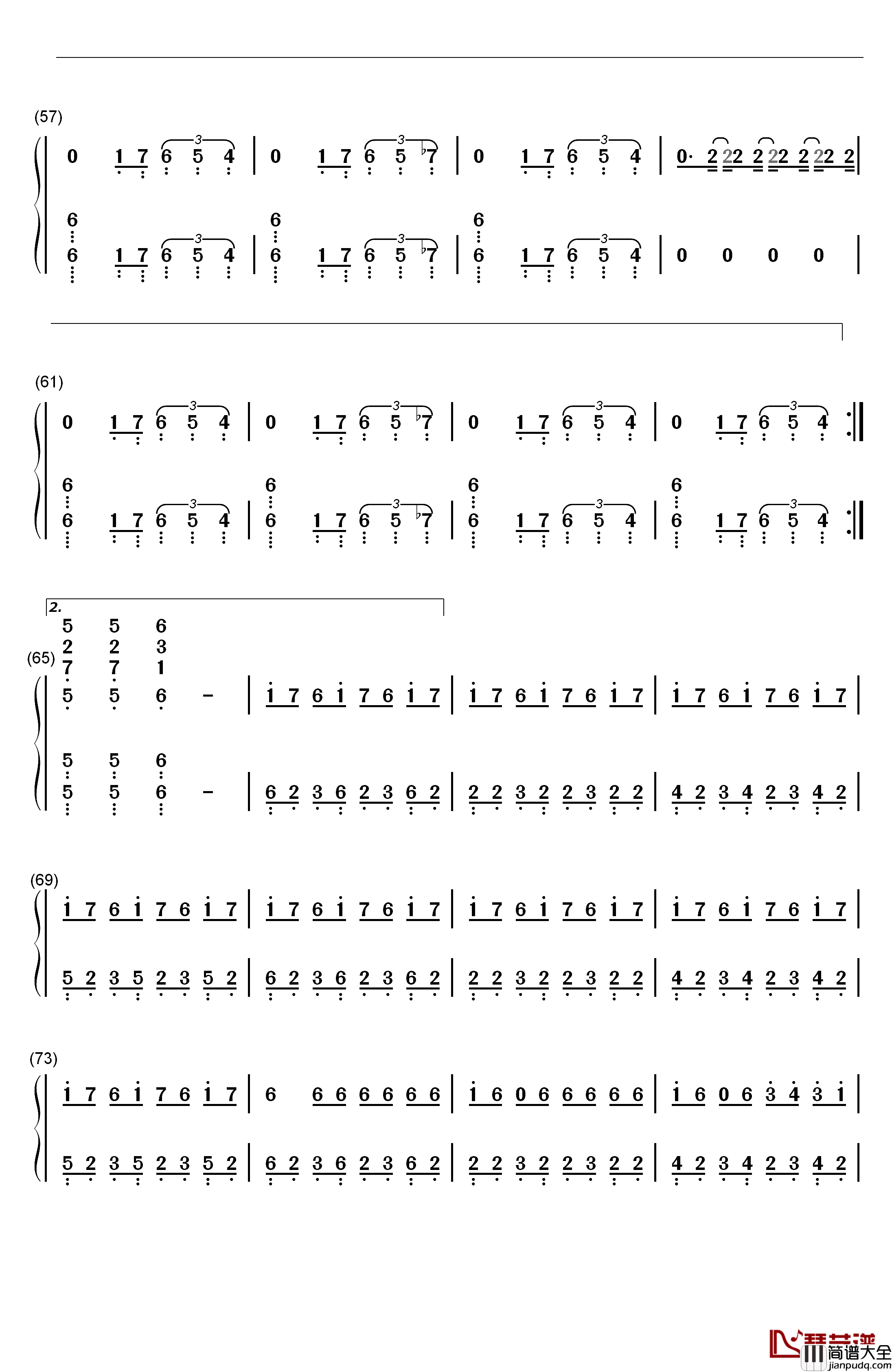 wolf(狼与美女)钢琴简谱_数字双手_EXO