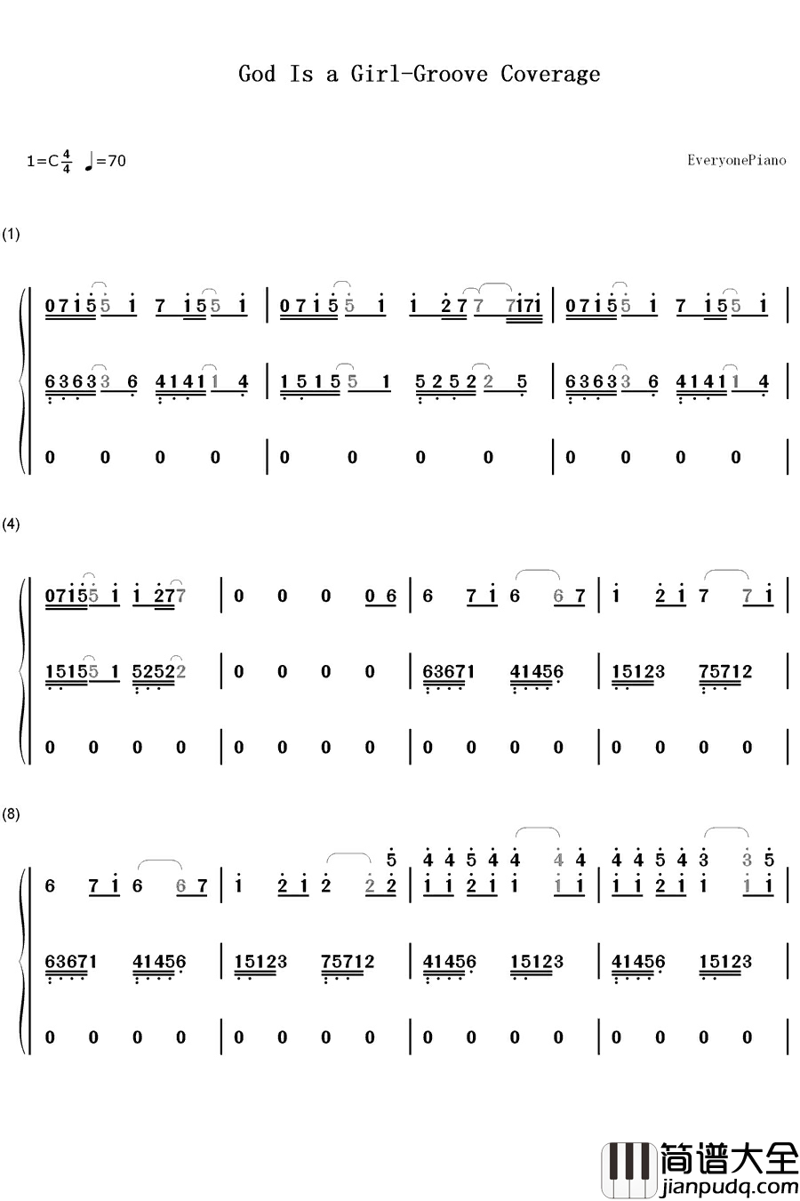God_Is_a_Girl钢琴简谱_数字双手_Groove_Coverage