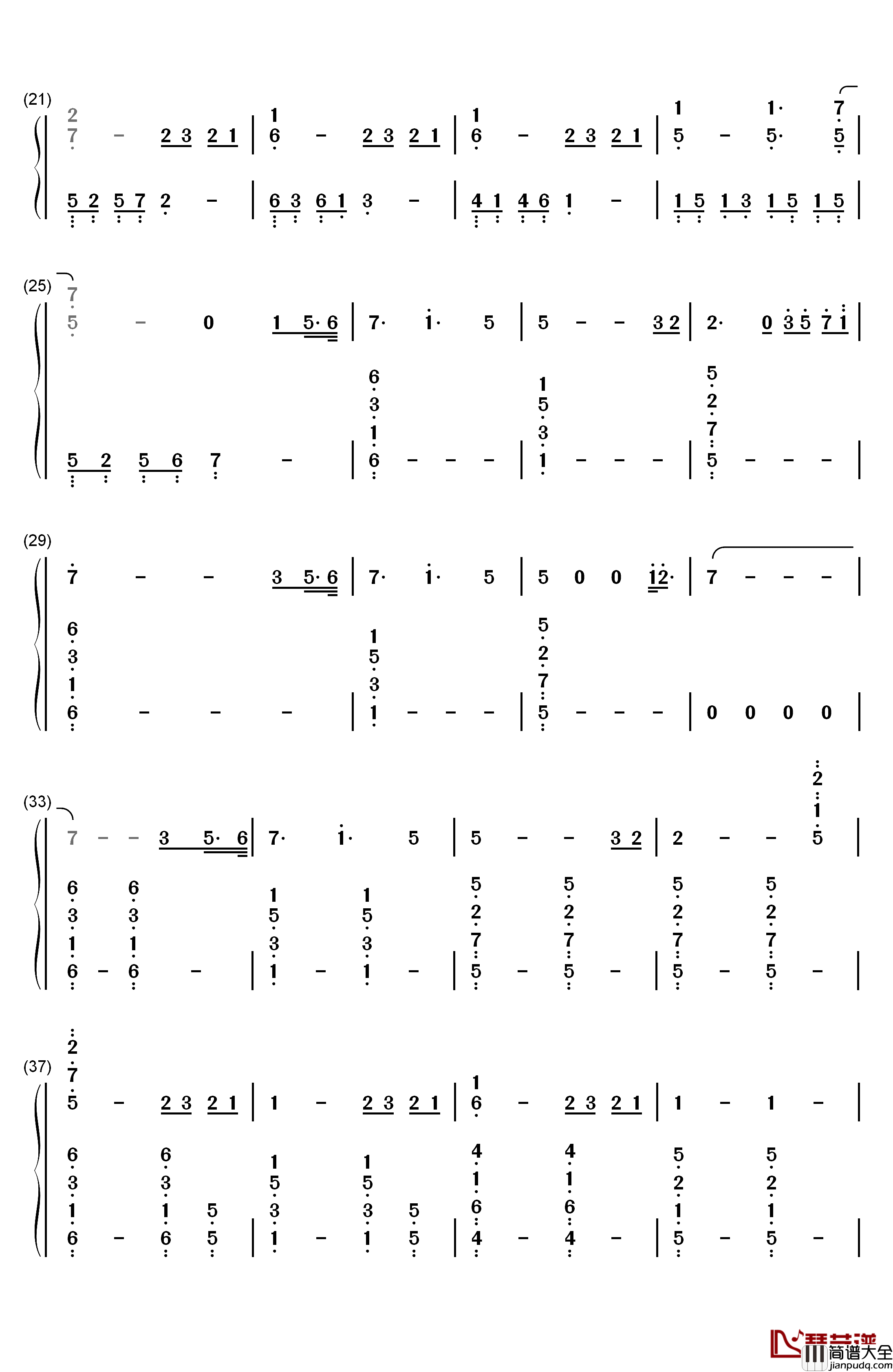 Young_Again钢琴简谱_数字双手_Hardwell