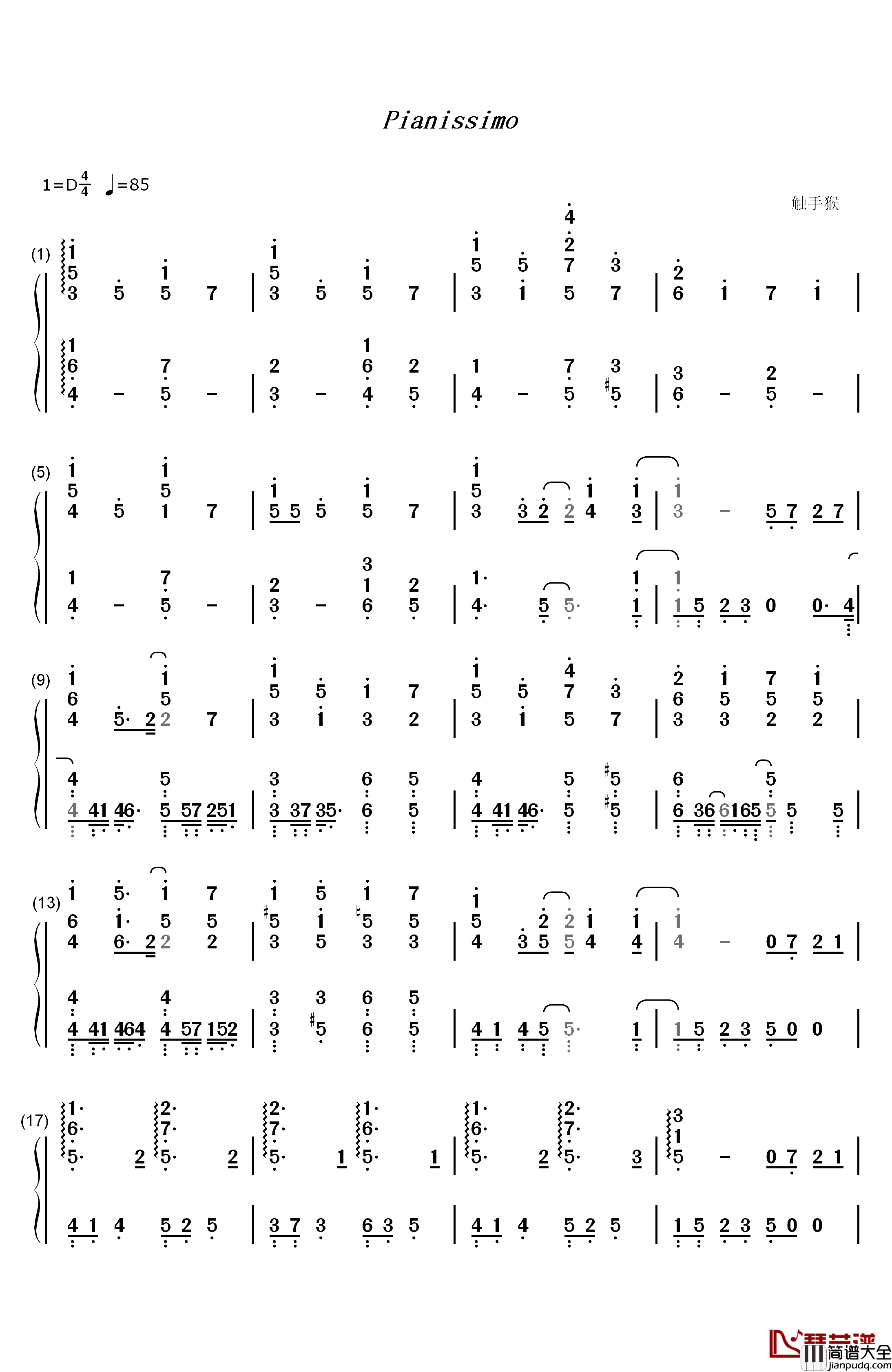 Pianissimo钢琴简谱_数字双手_初音ミク