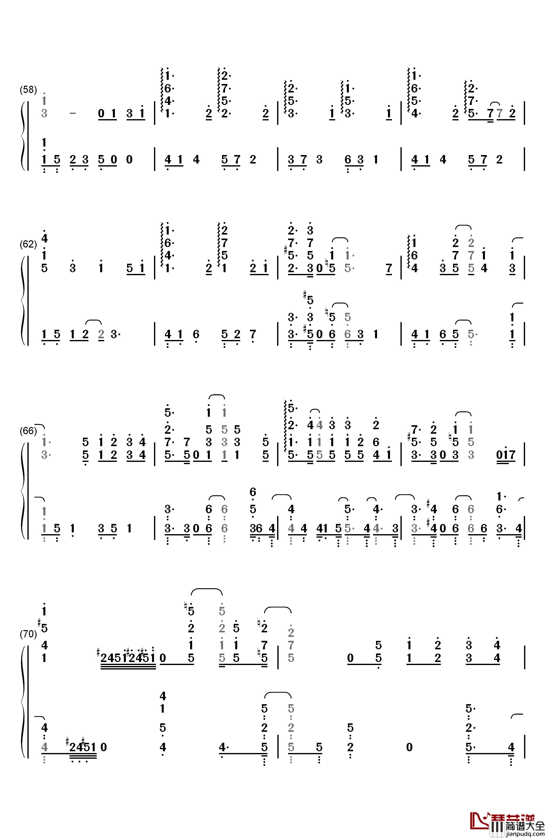 Pianissimo钢琴简谱_数字双手_初音ミク