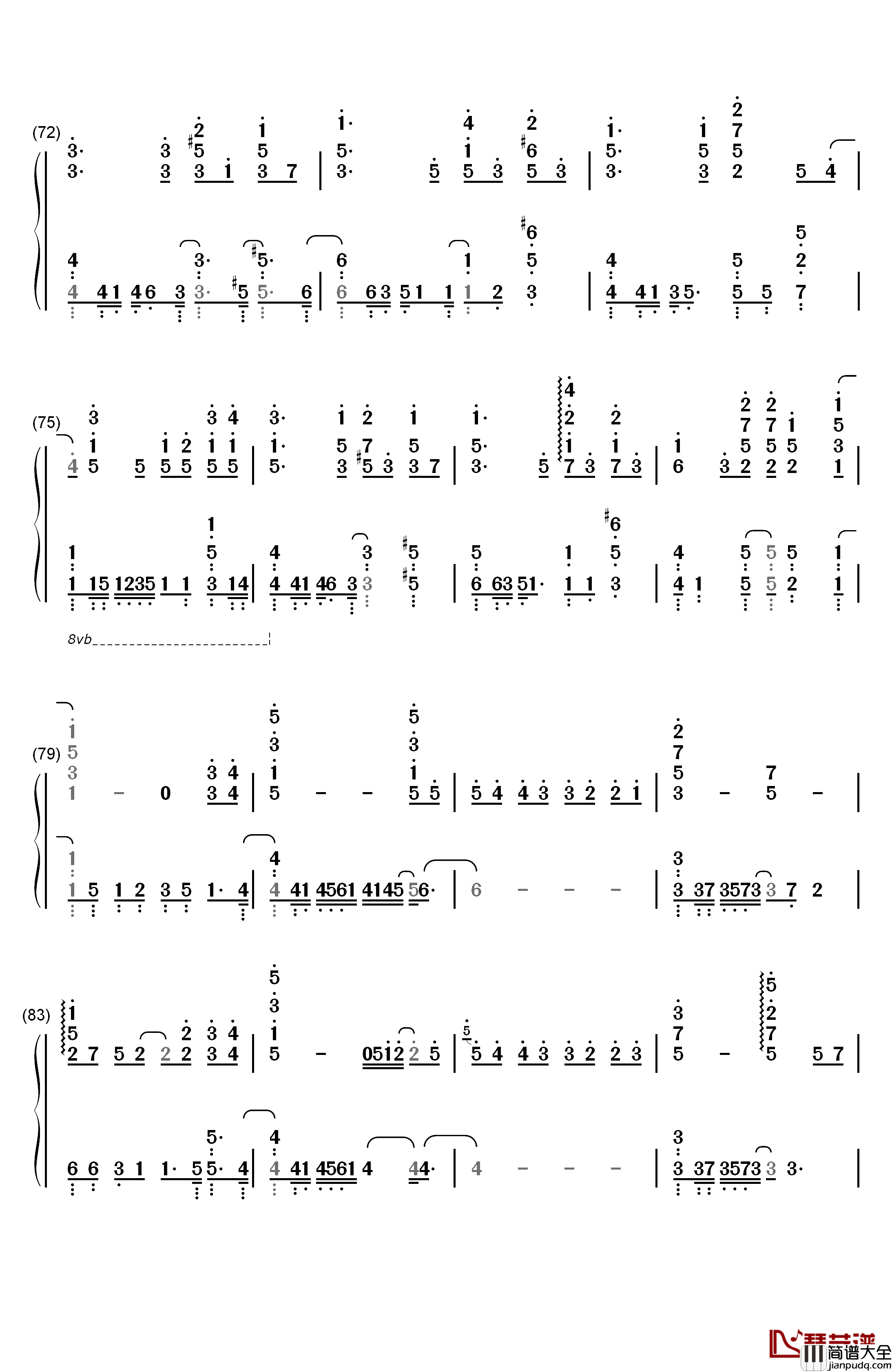 Pianissimo钢琴简谱_数字双手_初音ミク