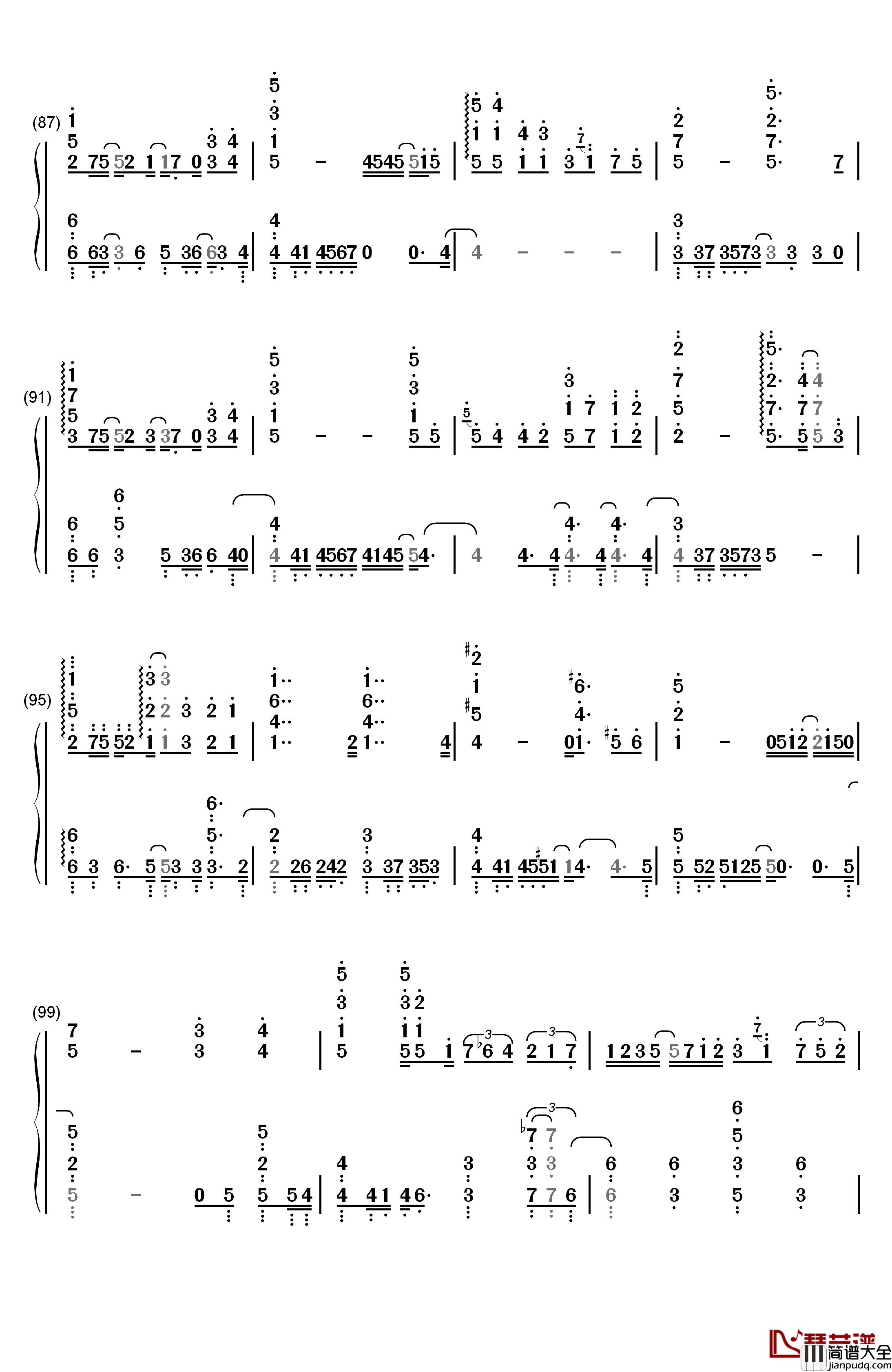 Pianissimo钢琴简谱_数字双手_初音ミク