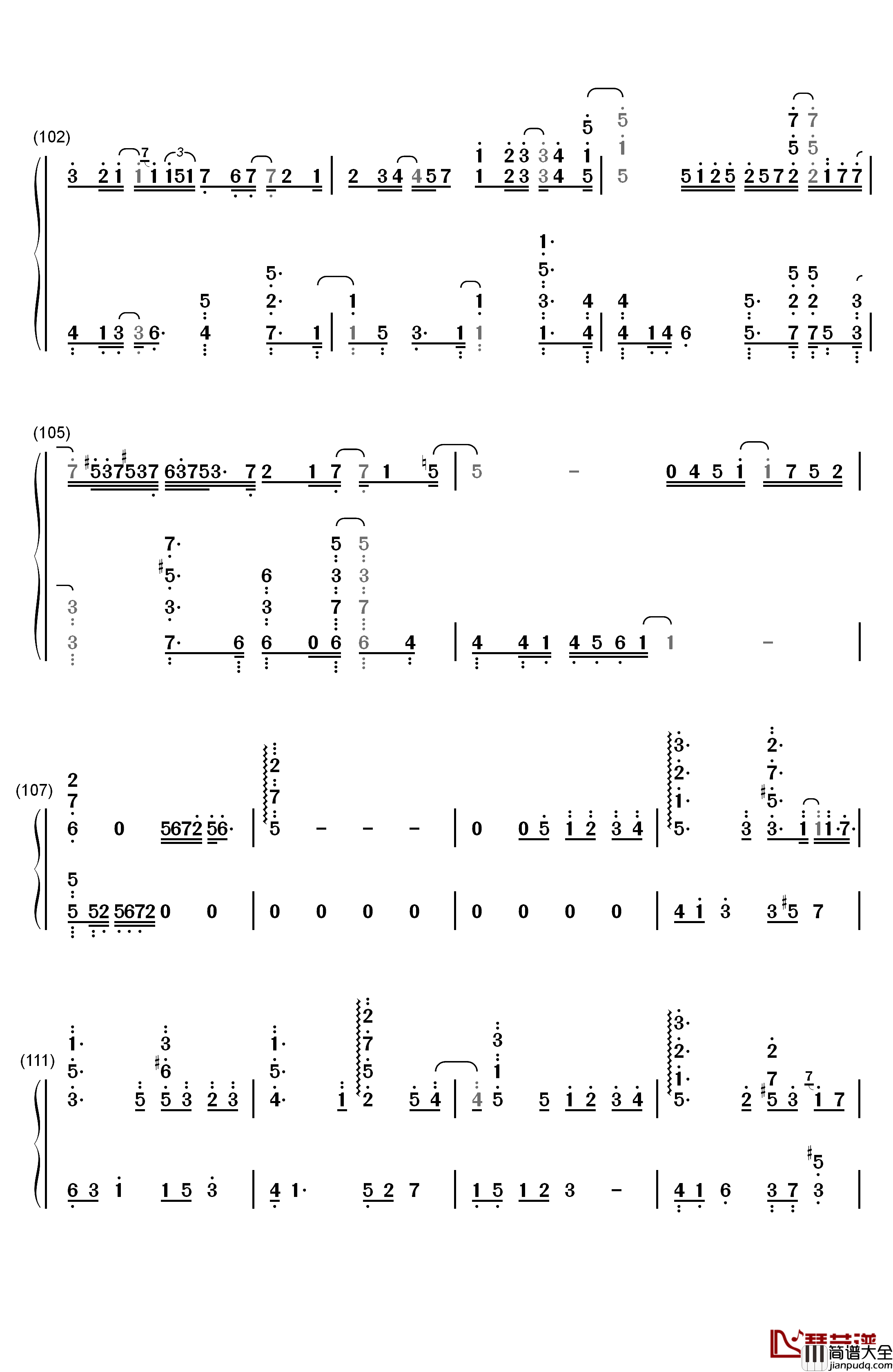Pianissimo钢琴简谱_数字双手_初音ミク