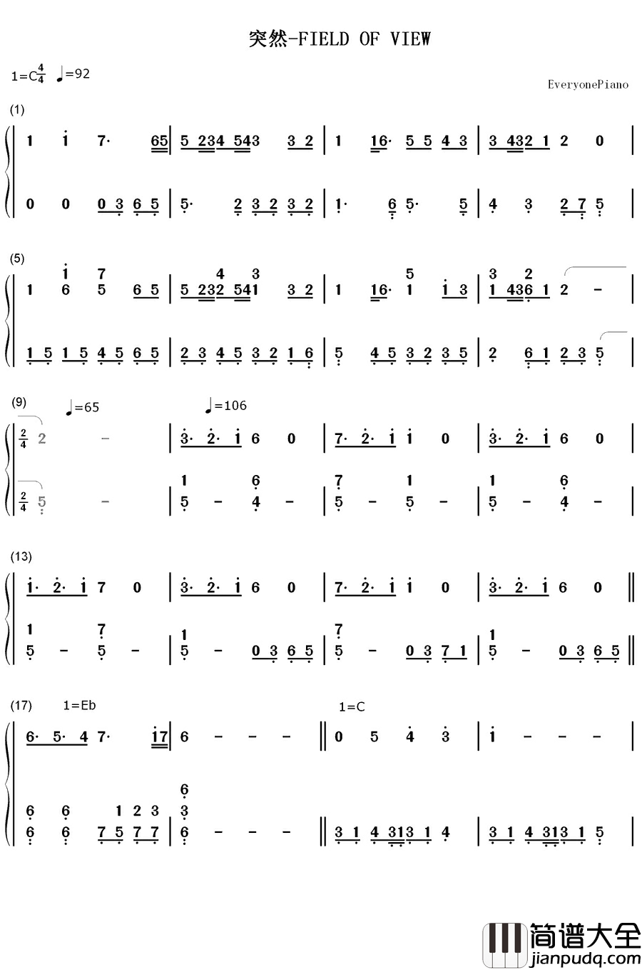 突然钢琴简谱_数字双手_FIELD_OF_VIEW