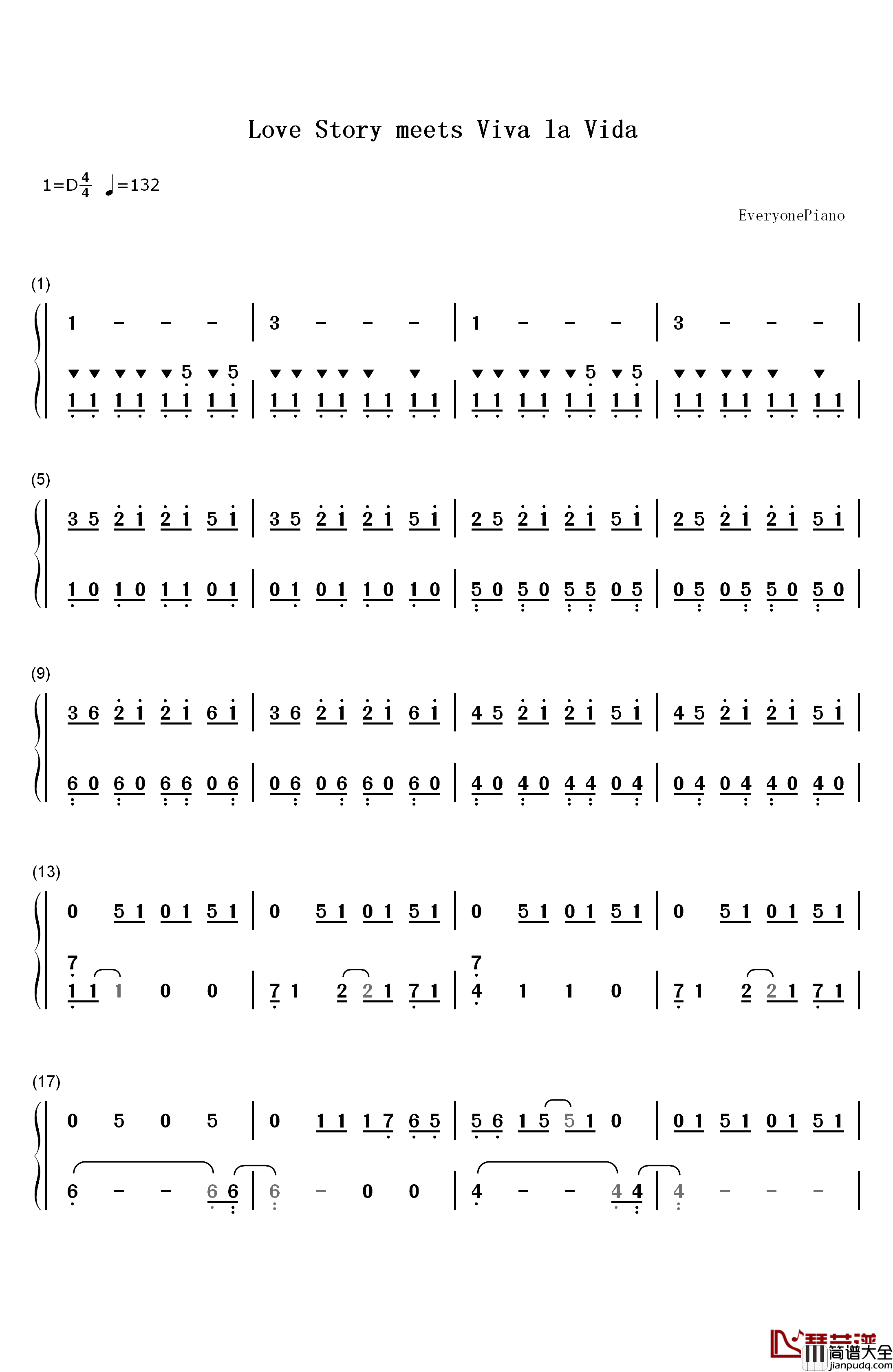 Love_Story_Meets_Viva_La_Vida钢琴简谱_数字双手_The_Piano_Guys