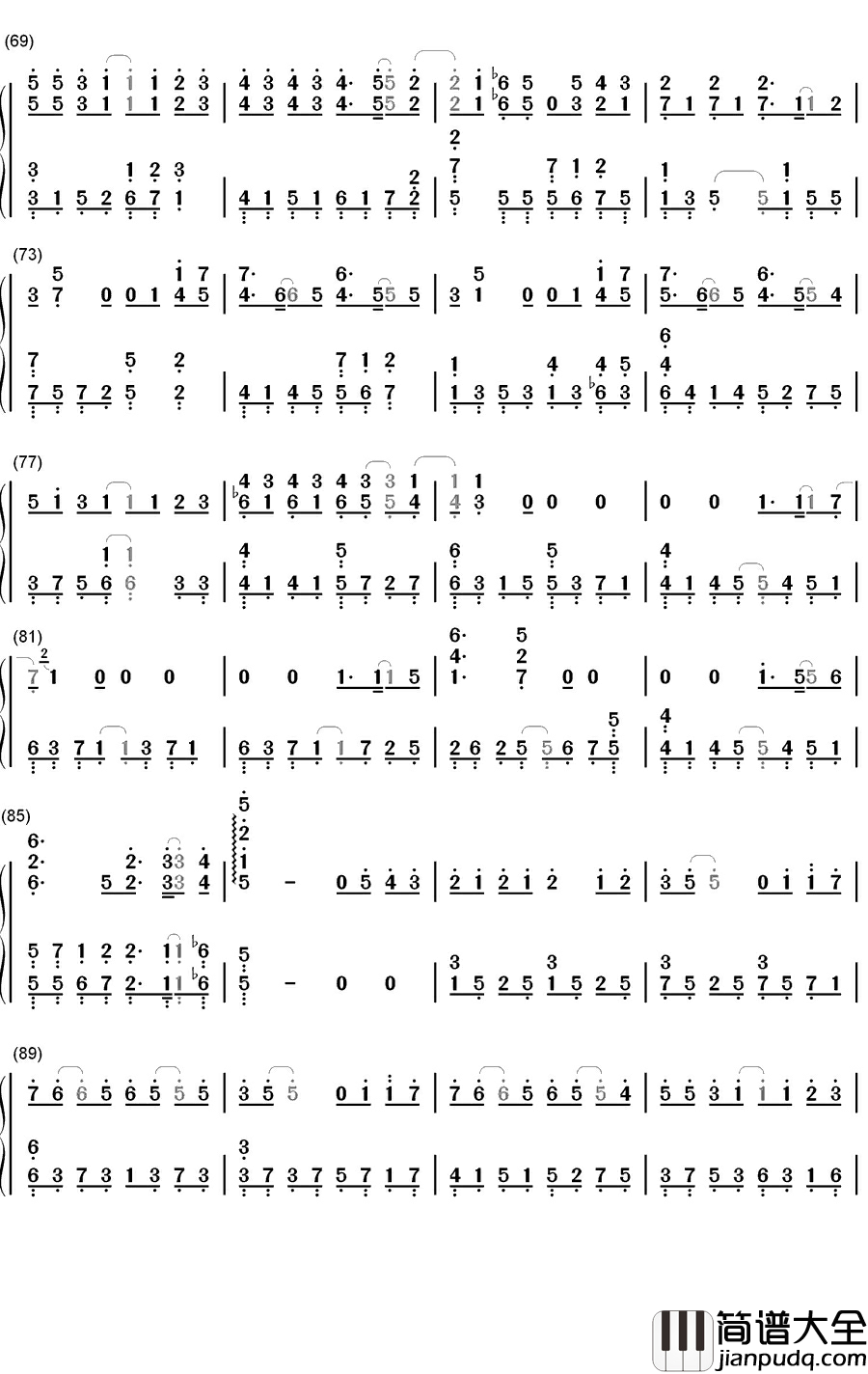 好好过钢琴简谱_数字双手_胡歌