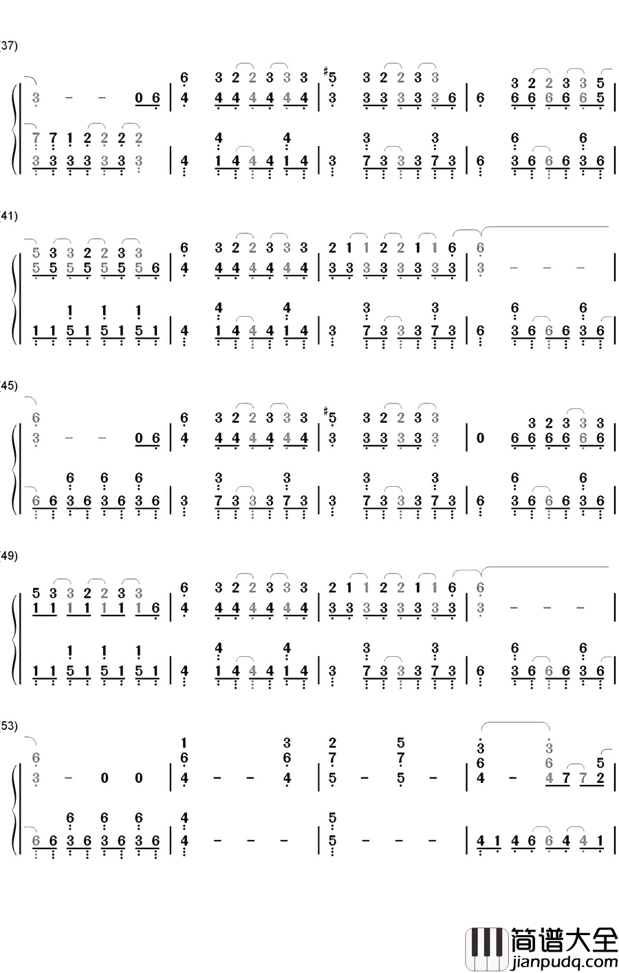 HANABI钢琴简谱_数字双手_いきものがかり__生物股长