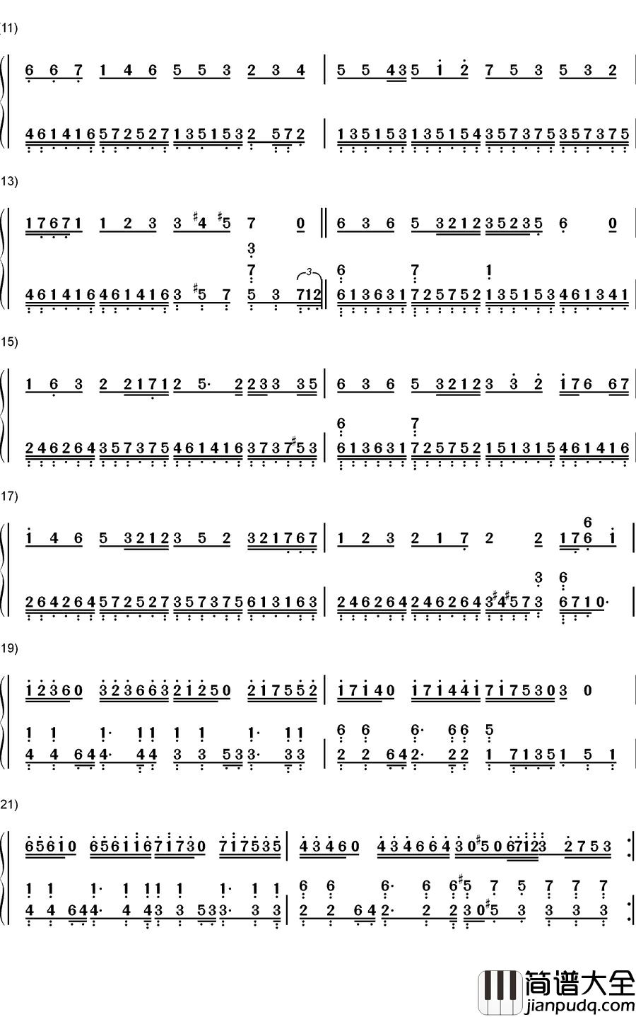 一丝不挂钢琴简谱_数字双手_陈奕迅