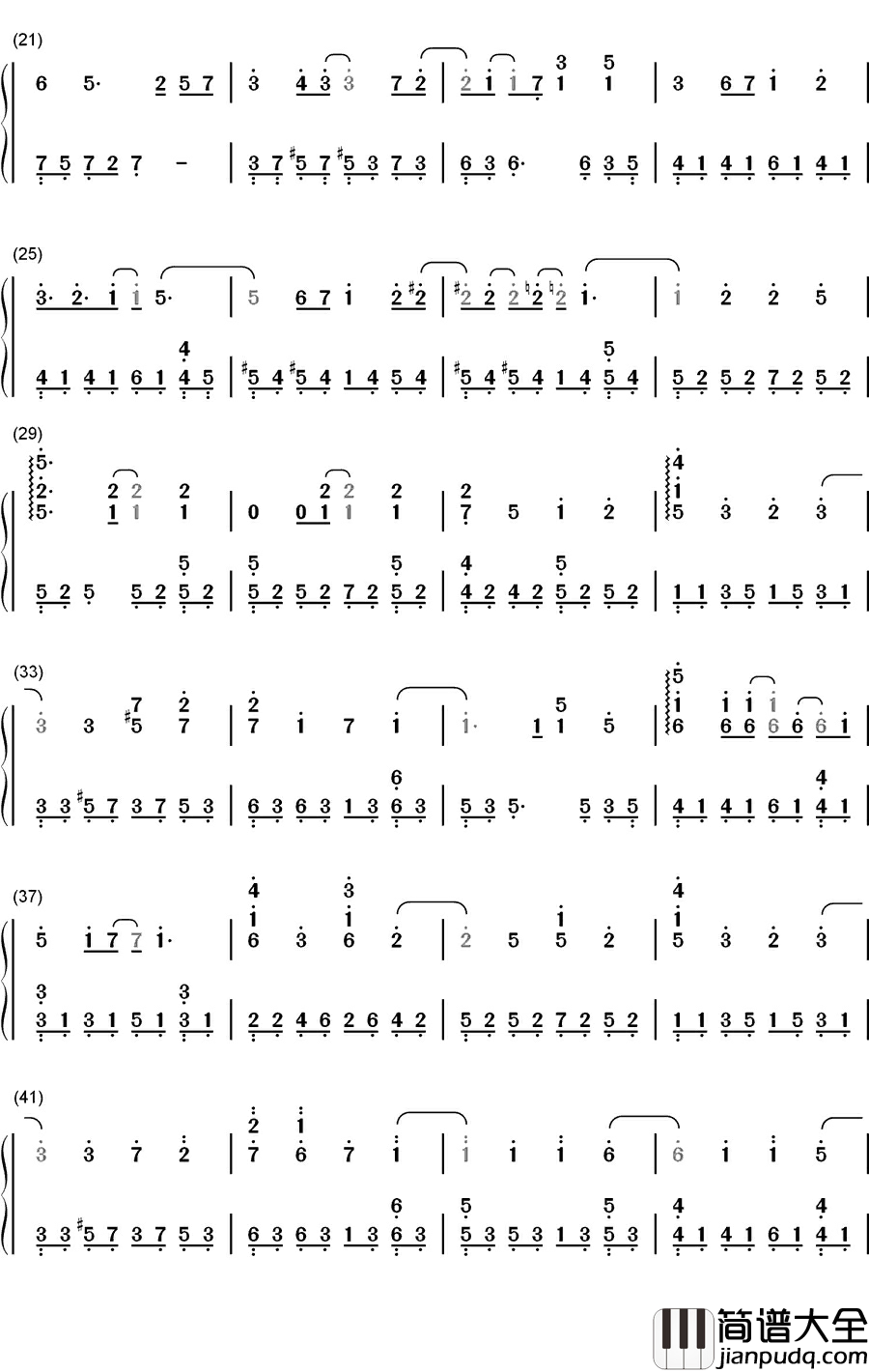 樱花树下钢琴简谱_数字双手_张敬轩
