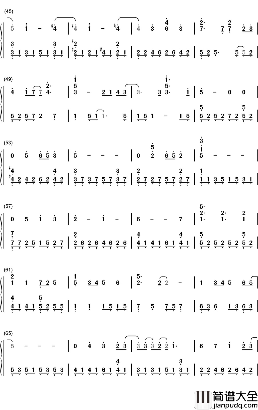 樱花树下钢琴简谱_数字双手_张敬轩