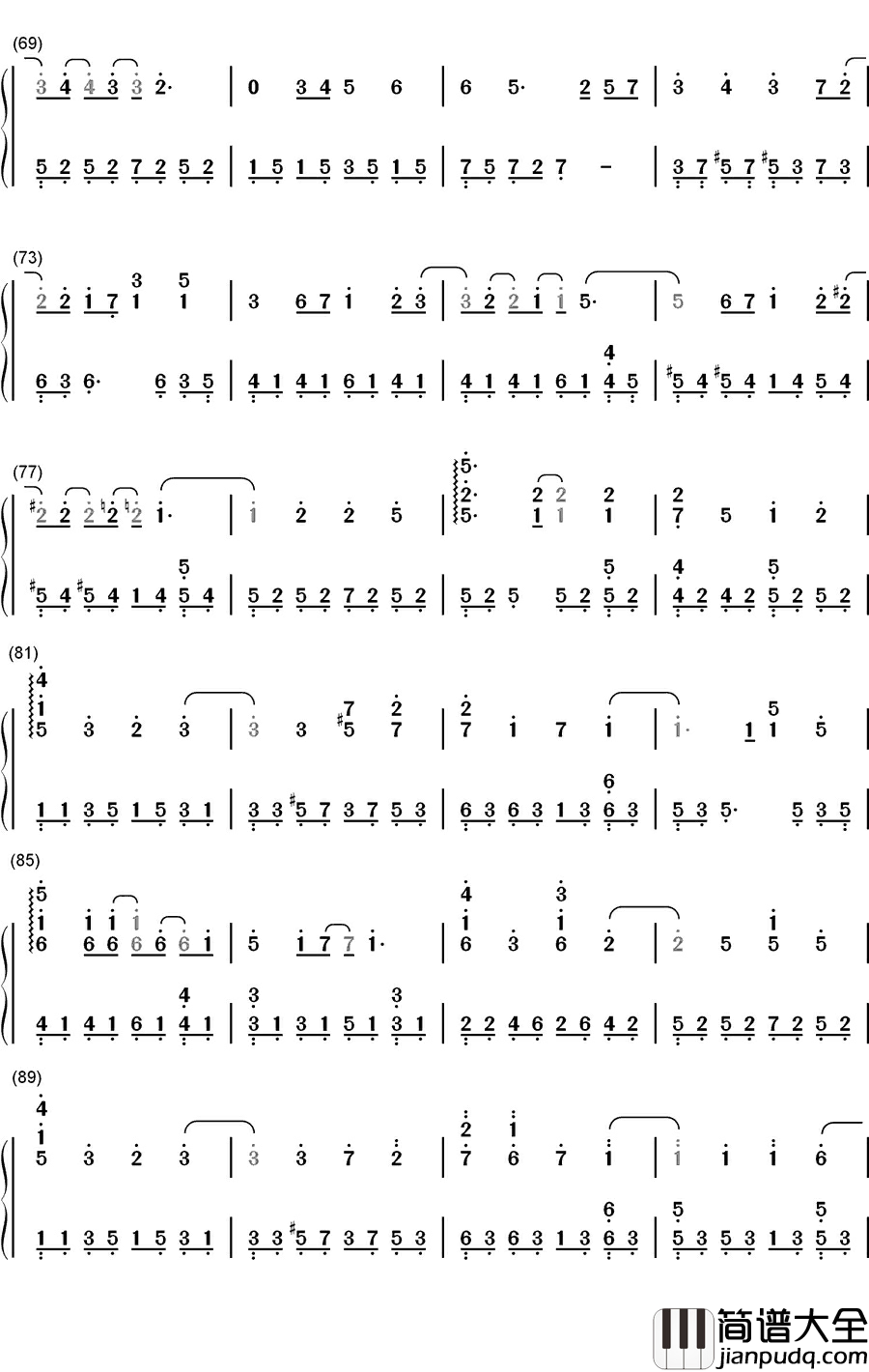 樱花树下钢琴简谱_数字双手_张敬轩
