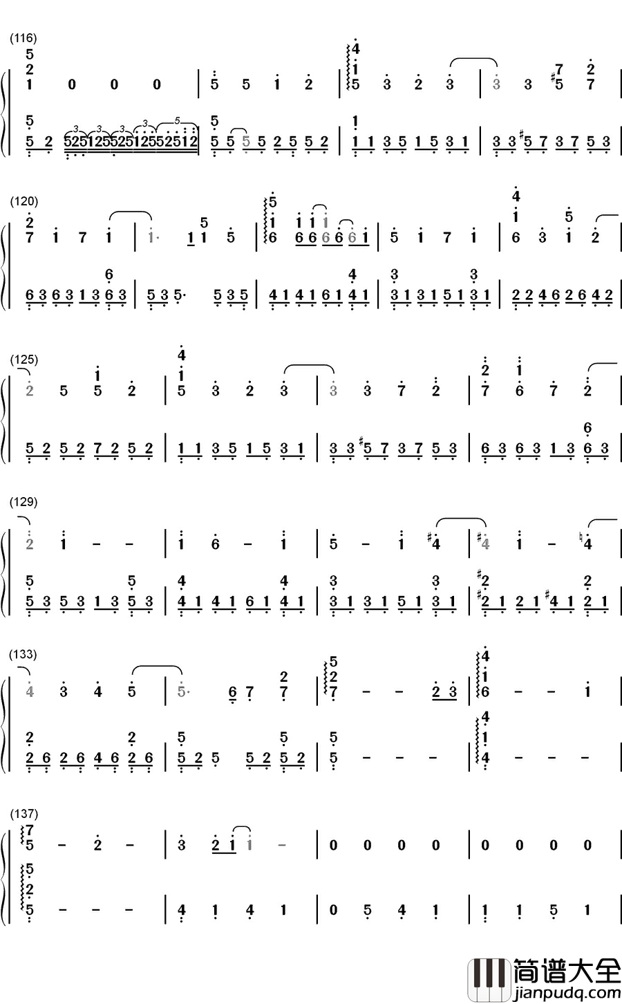 樱花树下钢琴简谱_数字双手_张敬轩
