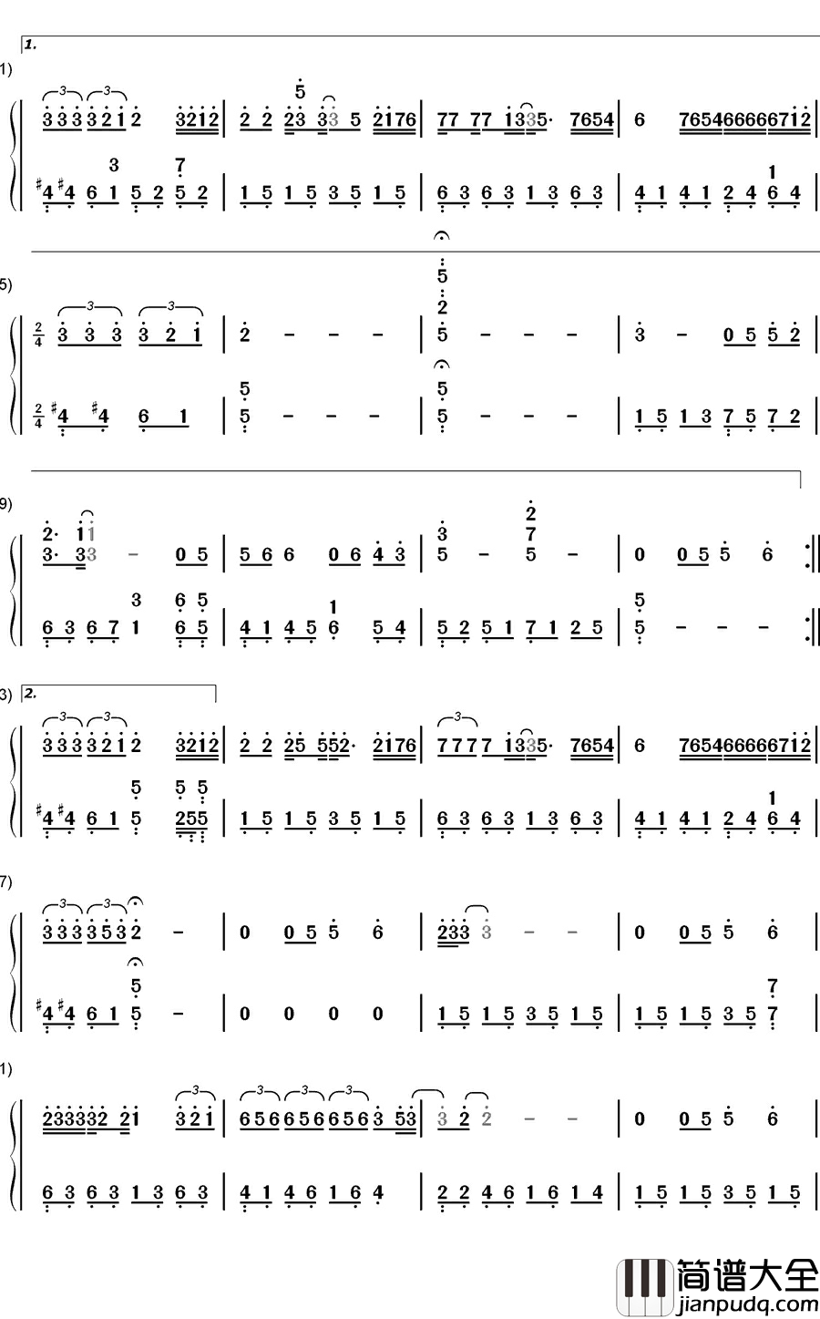 夜夜夜夜钢琴简谱_数字双手_齐秦