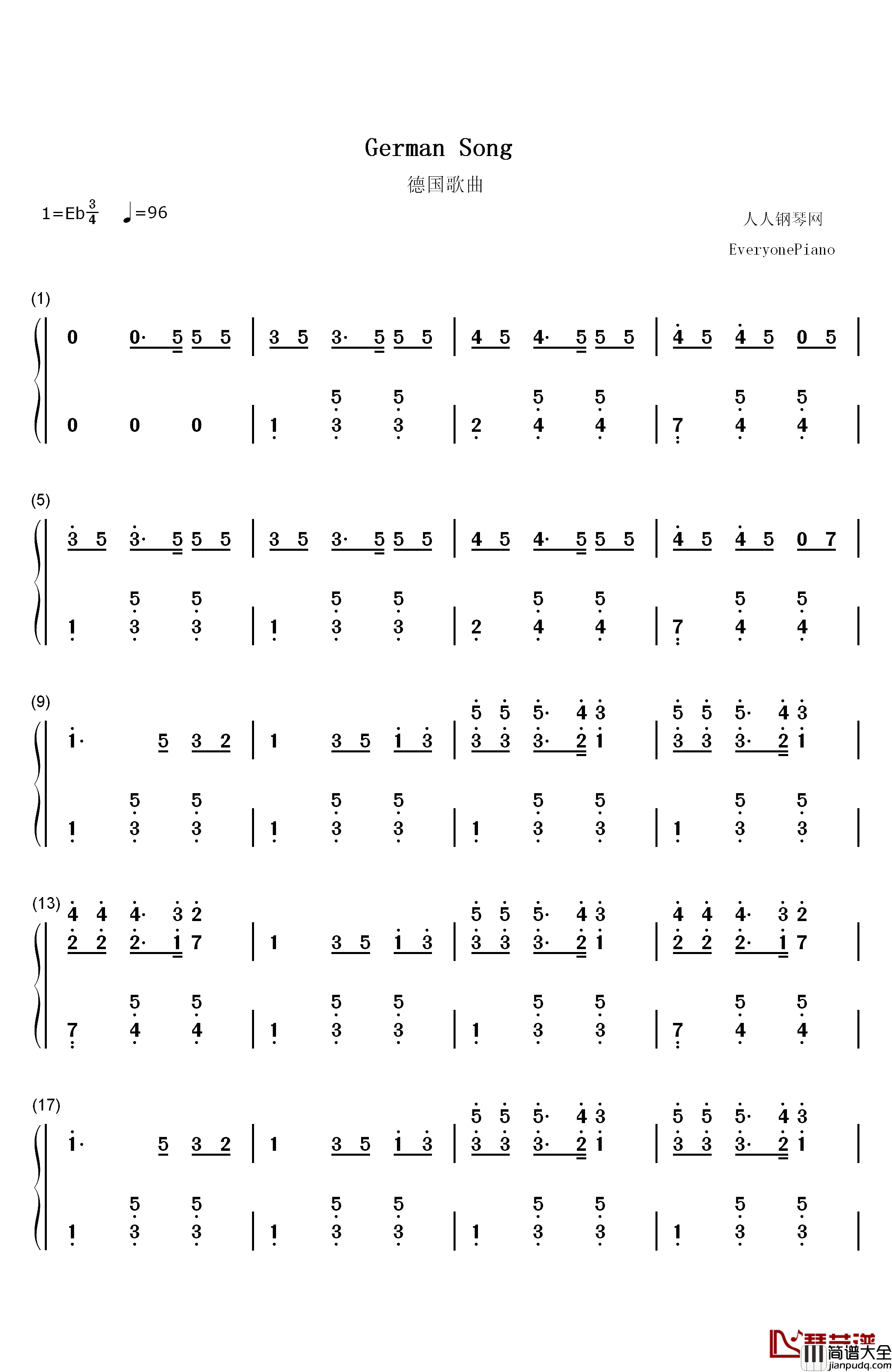 德国歌曲钢琴简谱_数字双手_柴可夫斯基