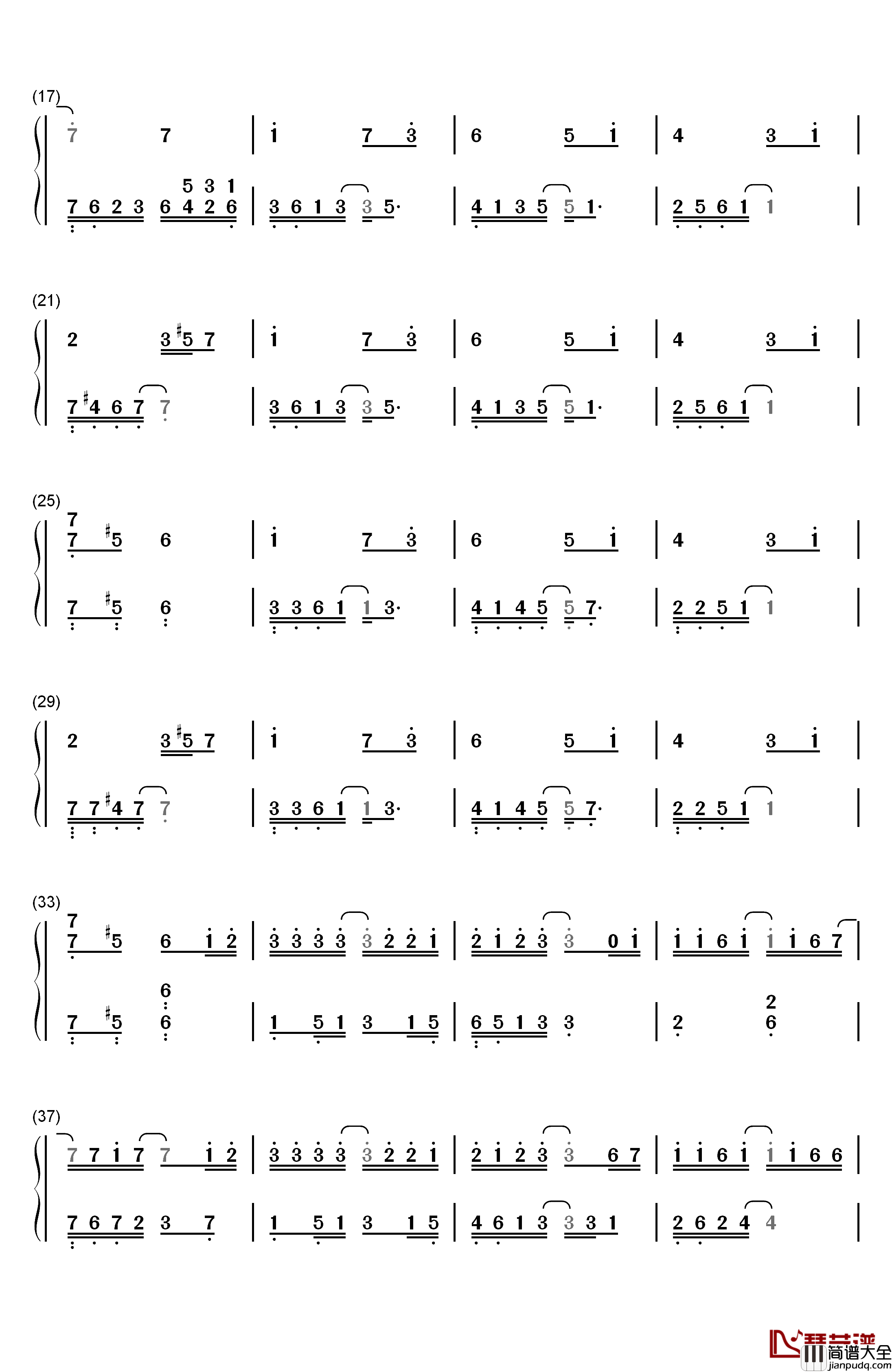 死一样的痛过钢琴简谱_数字双手_MC梦