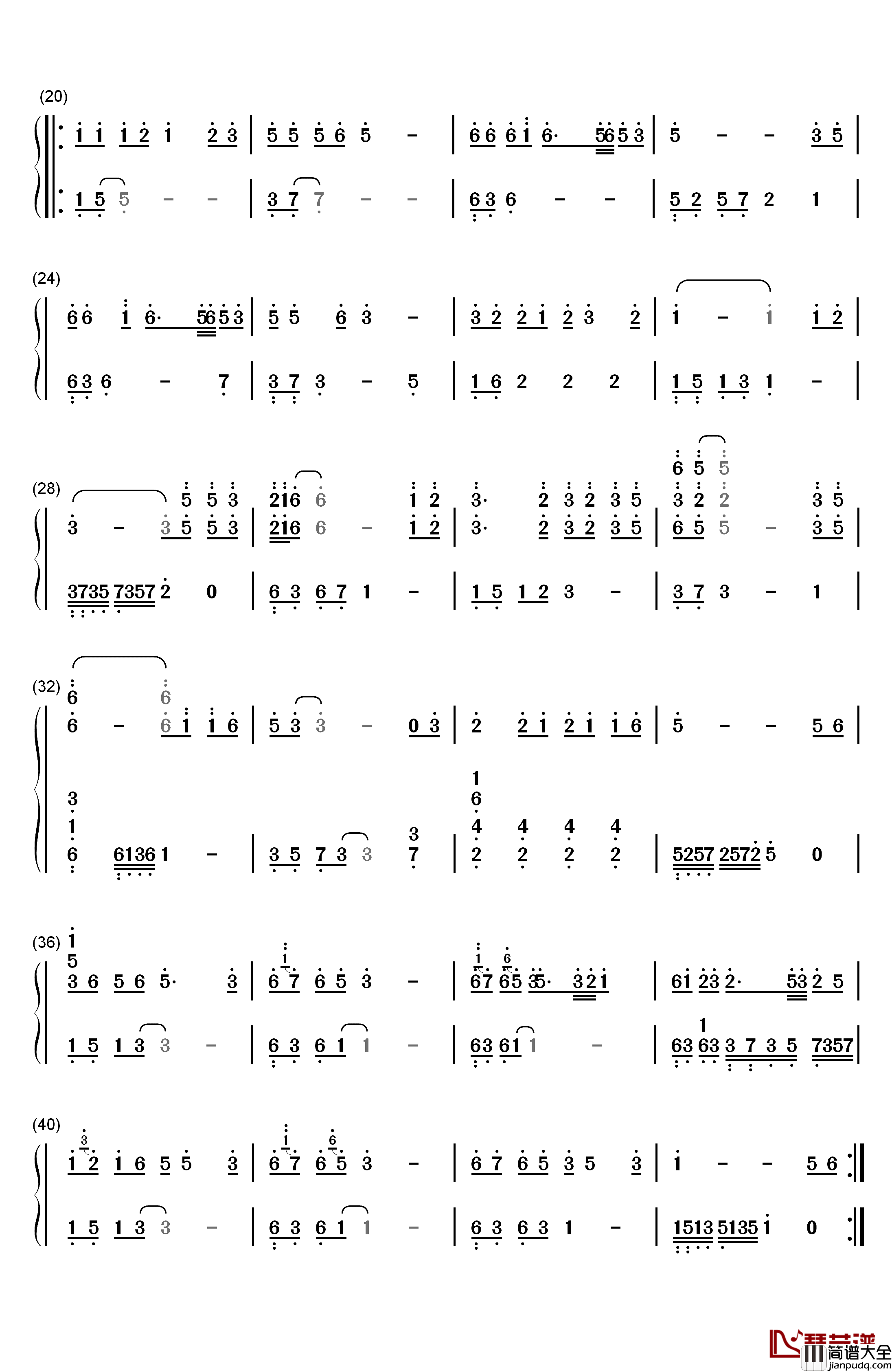 爱江山更爱美人钢琴简谱_数字双手_李丽芬