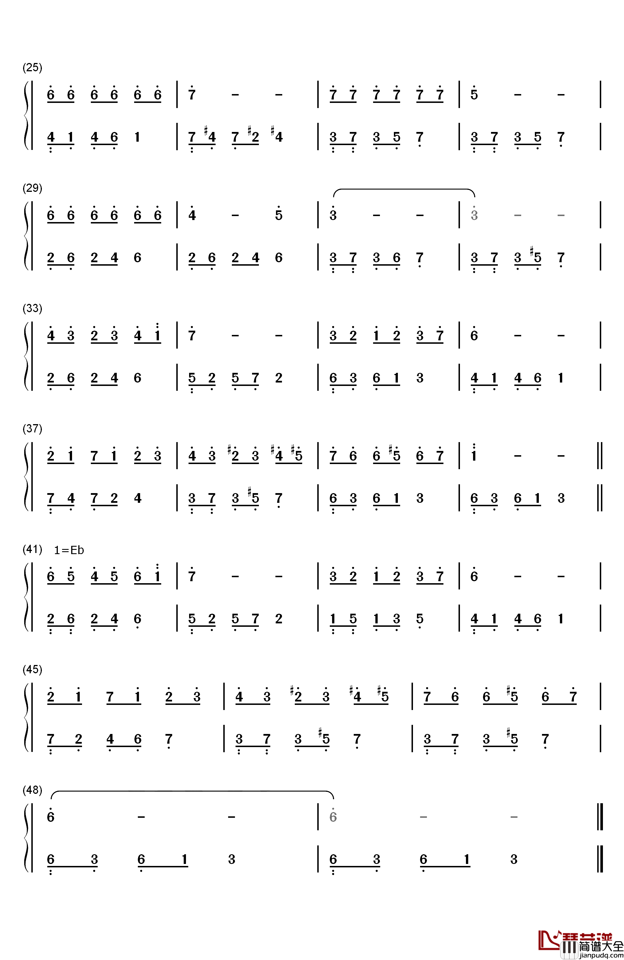 白色之恋钢琴简谱_数字双手_弗朗西施