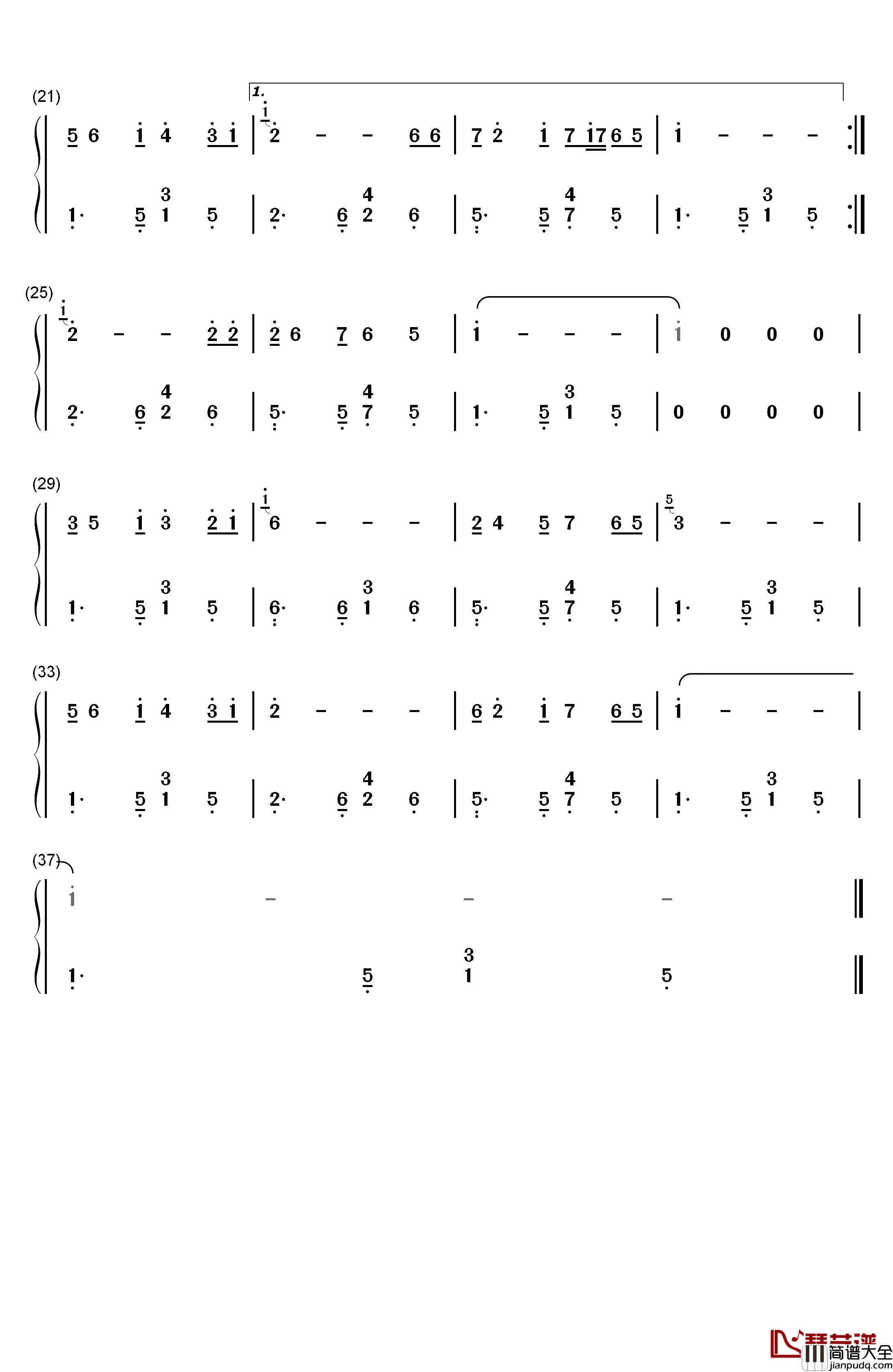 乡恋钢琴简谱_数字双手_李谷一