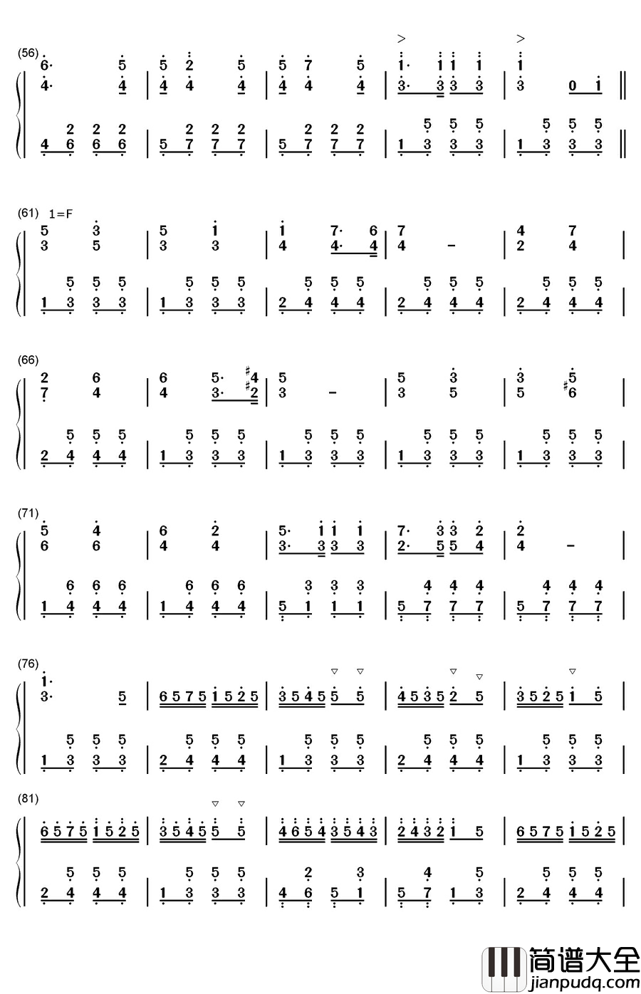 海涛钢琴简谱_数字双手_布兰克