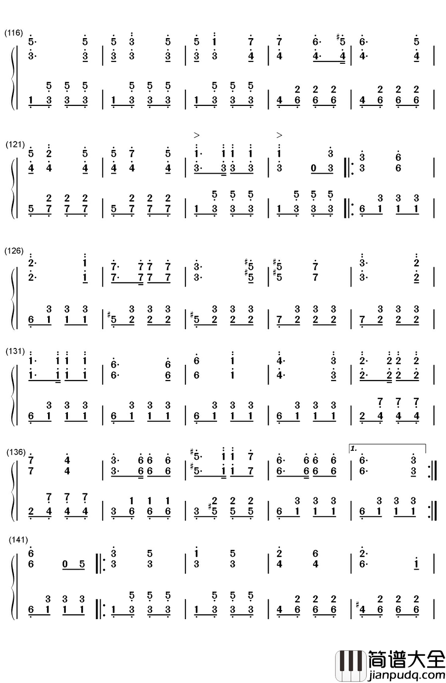 海涛钢琴简谱_数字双手_布兰克
