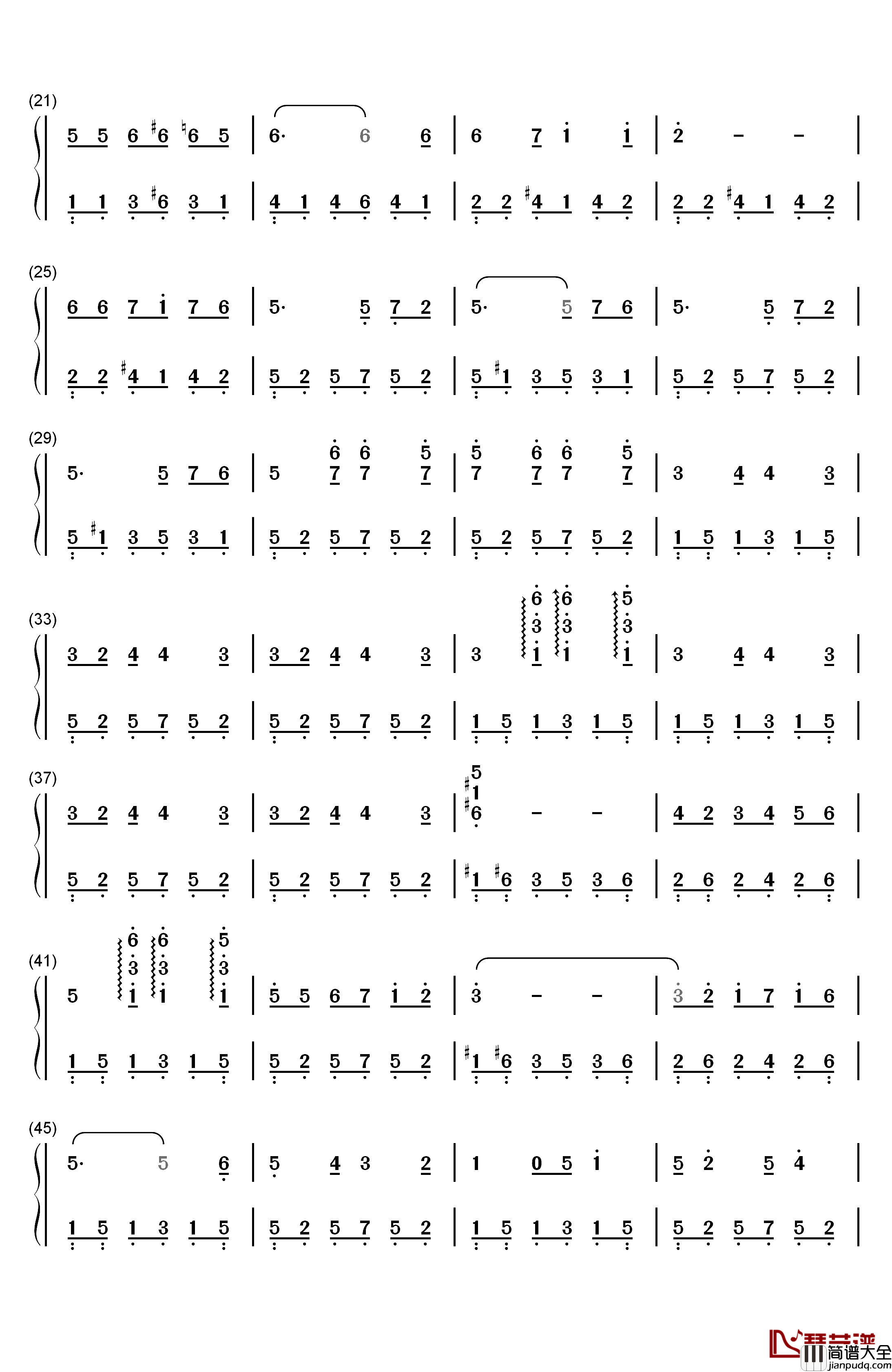 船歌钢琴简谱_数字双手_雅克•奥芬巴赫