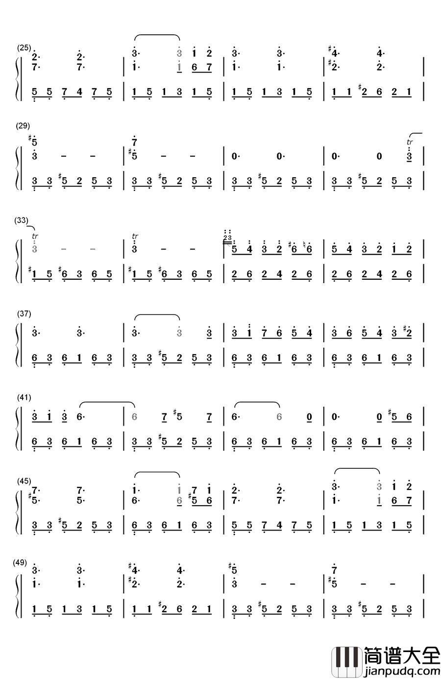 威尼斯船歌钢琴简谱_数字双手_门德尔松