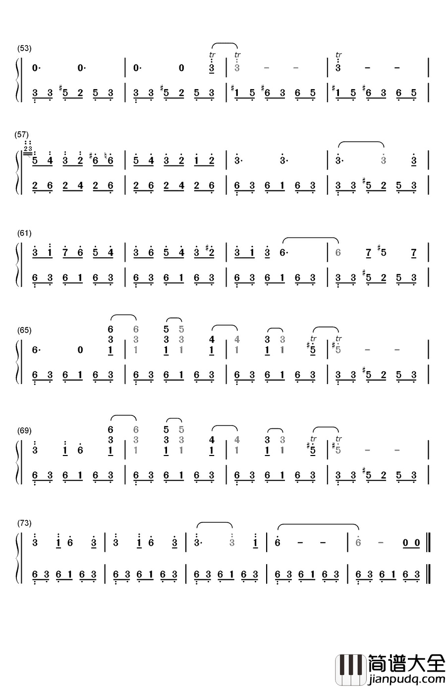 威尼斯船歌钢琴简谱_数字双手_门德尔松