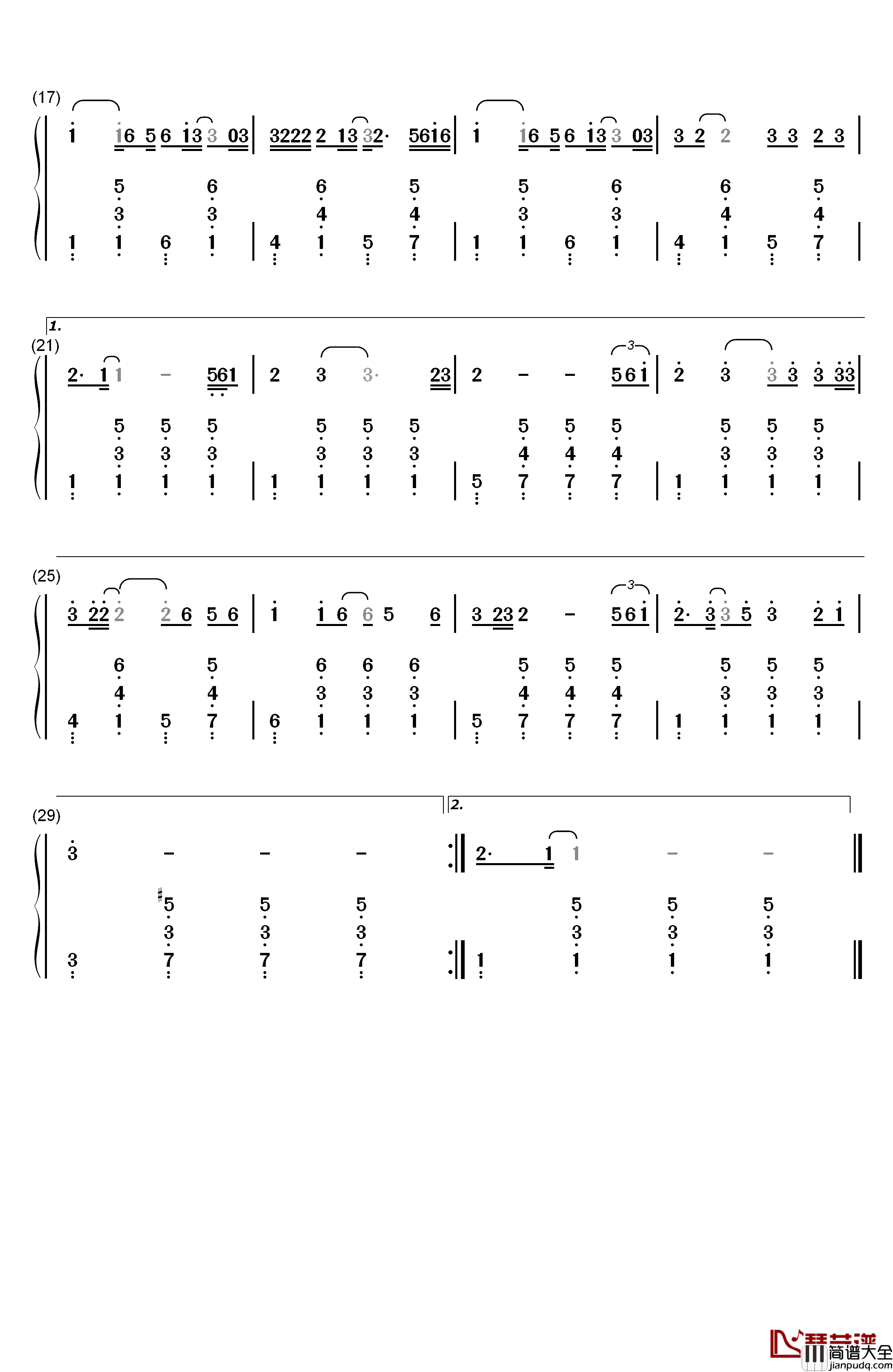 吻别钢琴简谱_数字双手_张学友