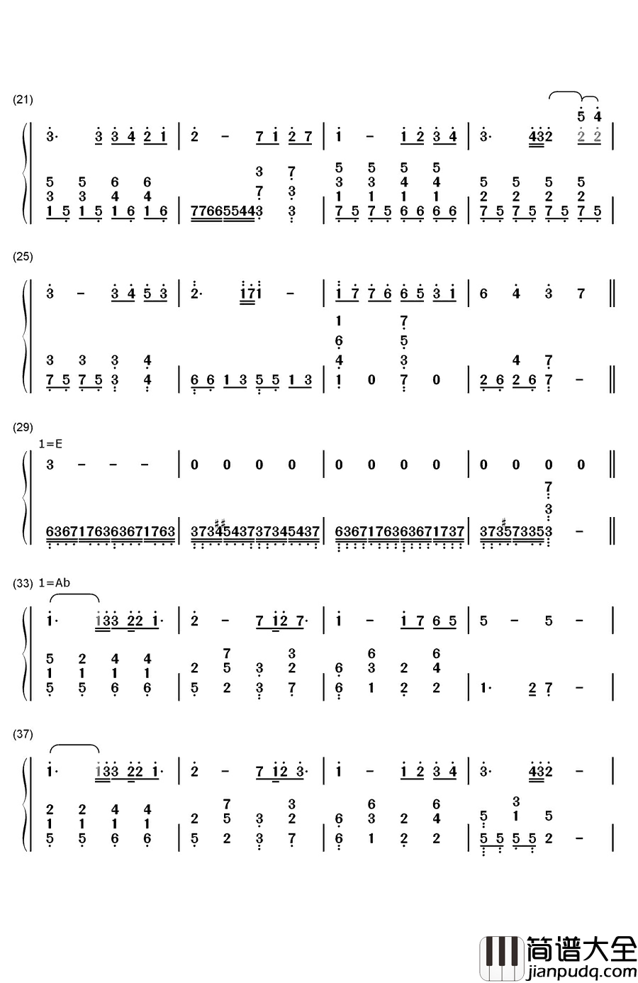 我可以钢琴简谱_数字双手_蔡旻佑