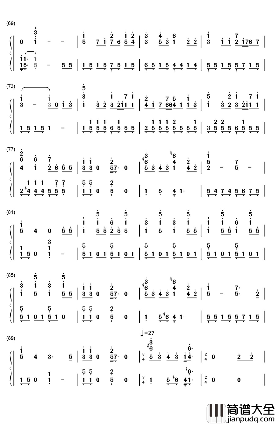古老的大钟钢琴简谱_数字双手_平井坚