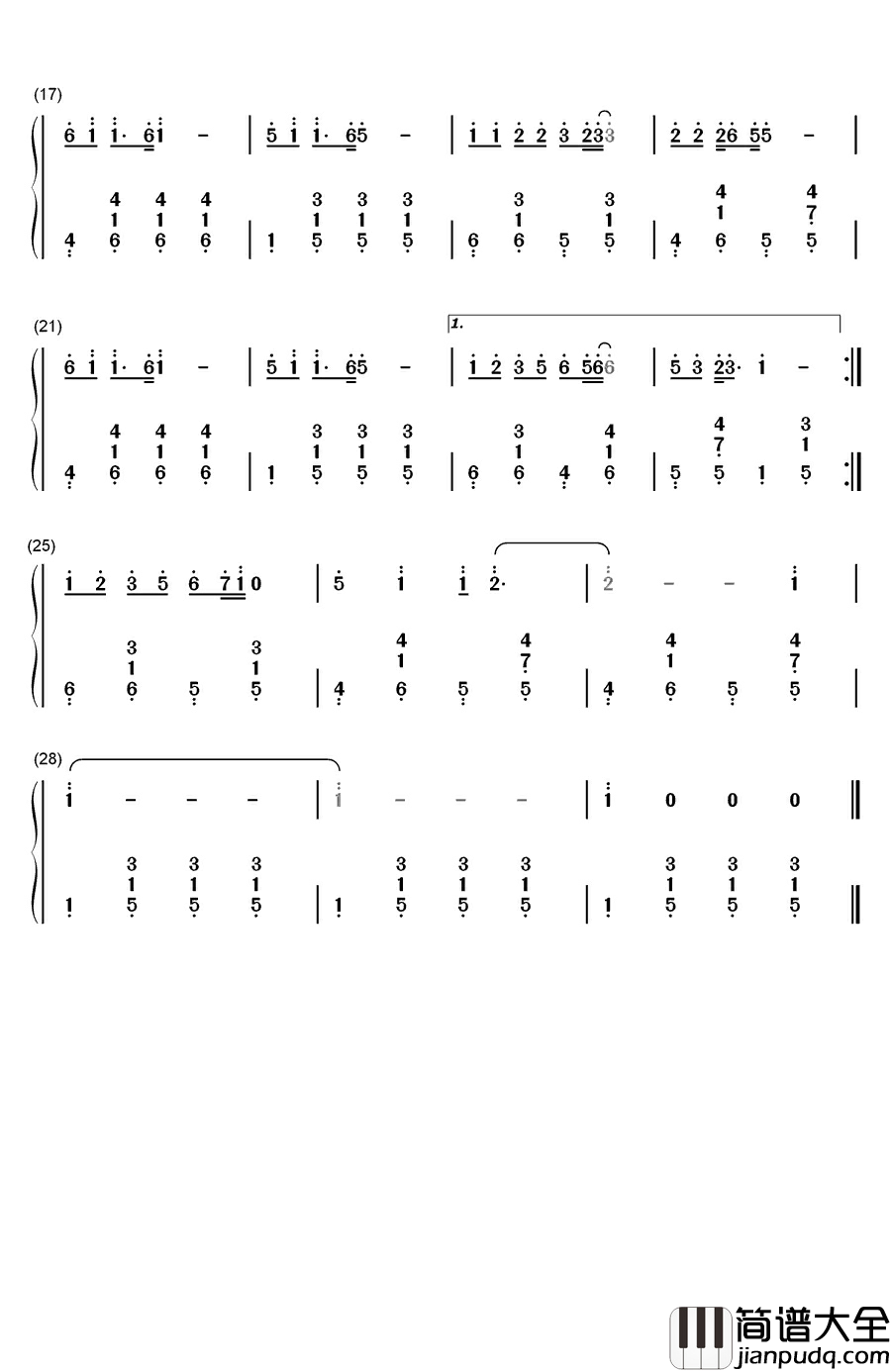 好大一棵树钢琴简谱_数字双手_那英