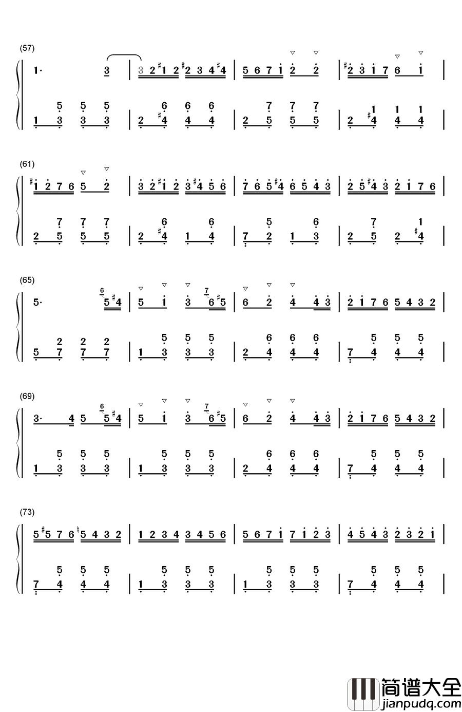 郁金香钢琴简谱_数字双手_利什内