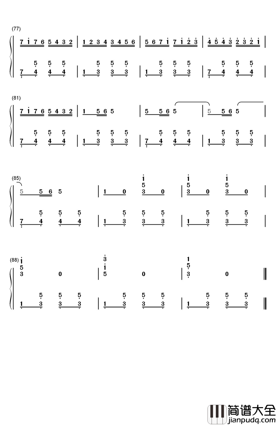郁金香钢琴简谱_数字双手_利什内