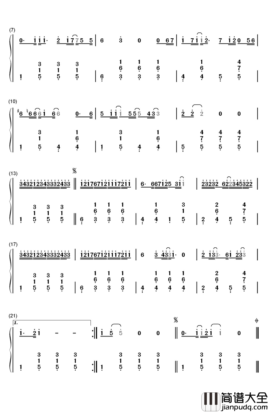 原来钢琴简谱_数字双手_林俊杰