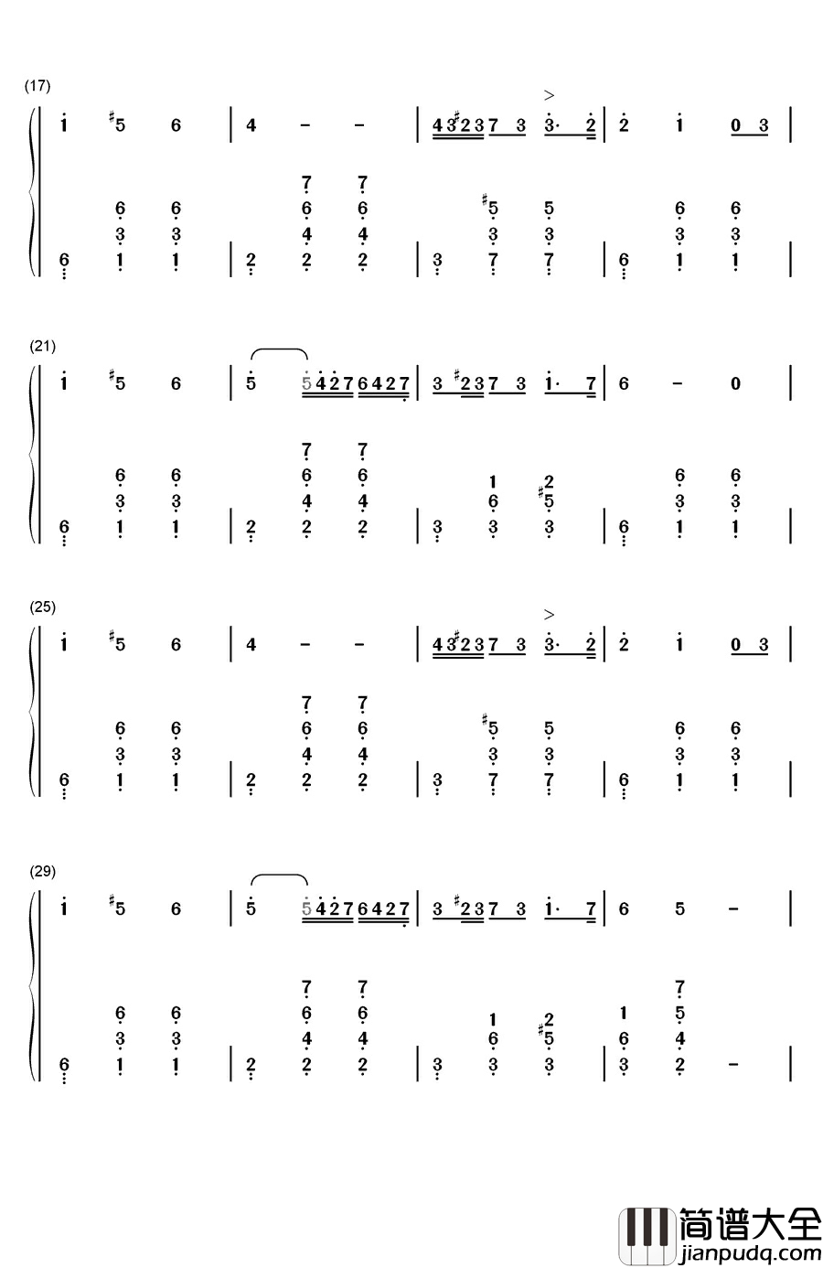 思乡钢琴简谱_数字双手_杰曼