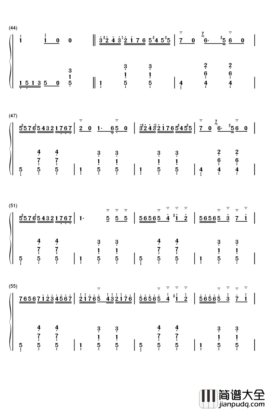 在草地上钢琴简谱_数字双手_利什内
