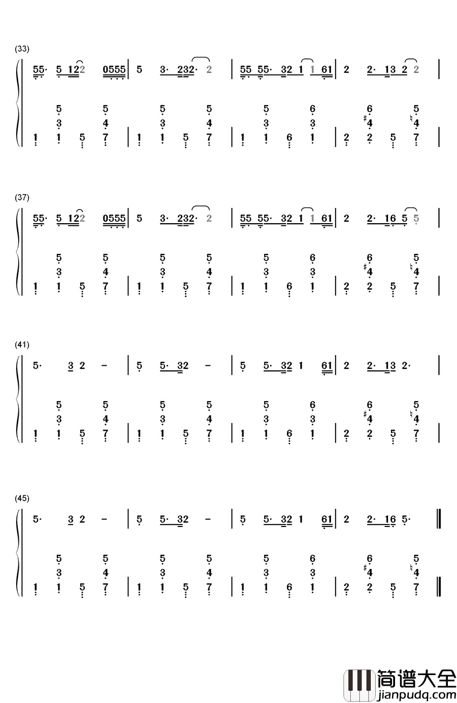 弯弯的月亮钢琴简谱_数字双手_刘欢