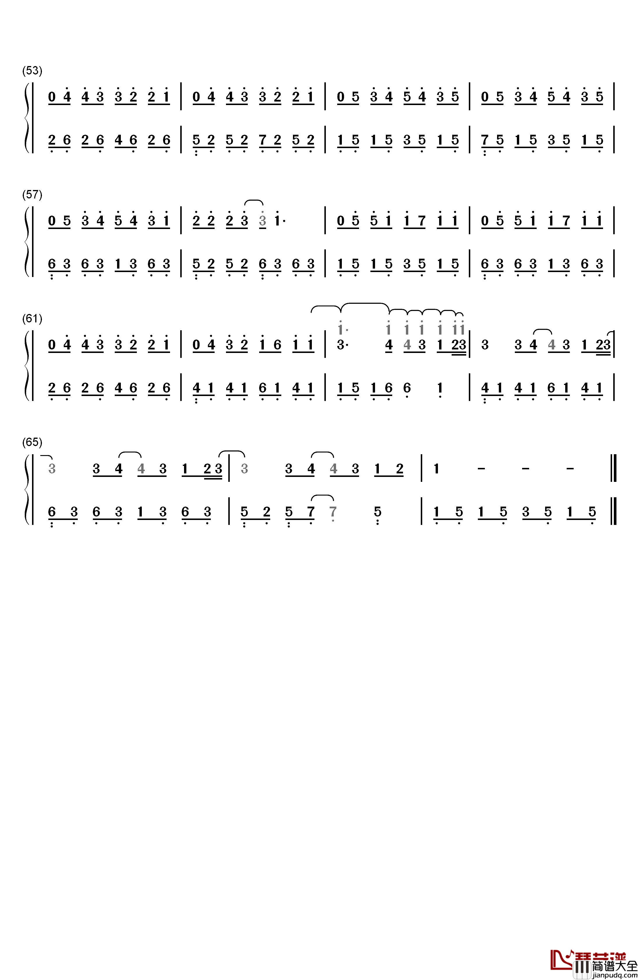 安静钢琴简谱_数字双手_周杰伦