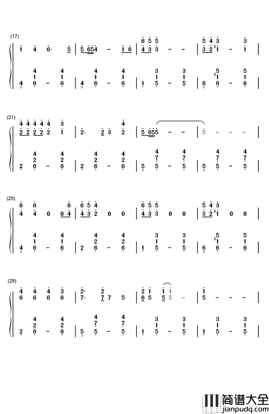 思念钢琴简谱_数字双手_毛阿敏