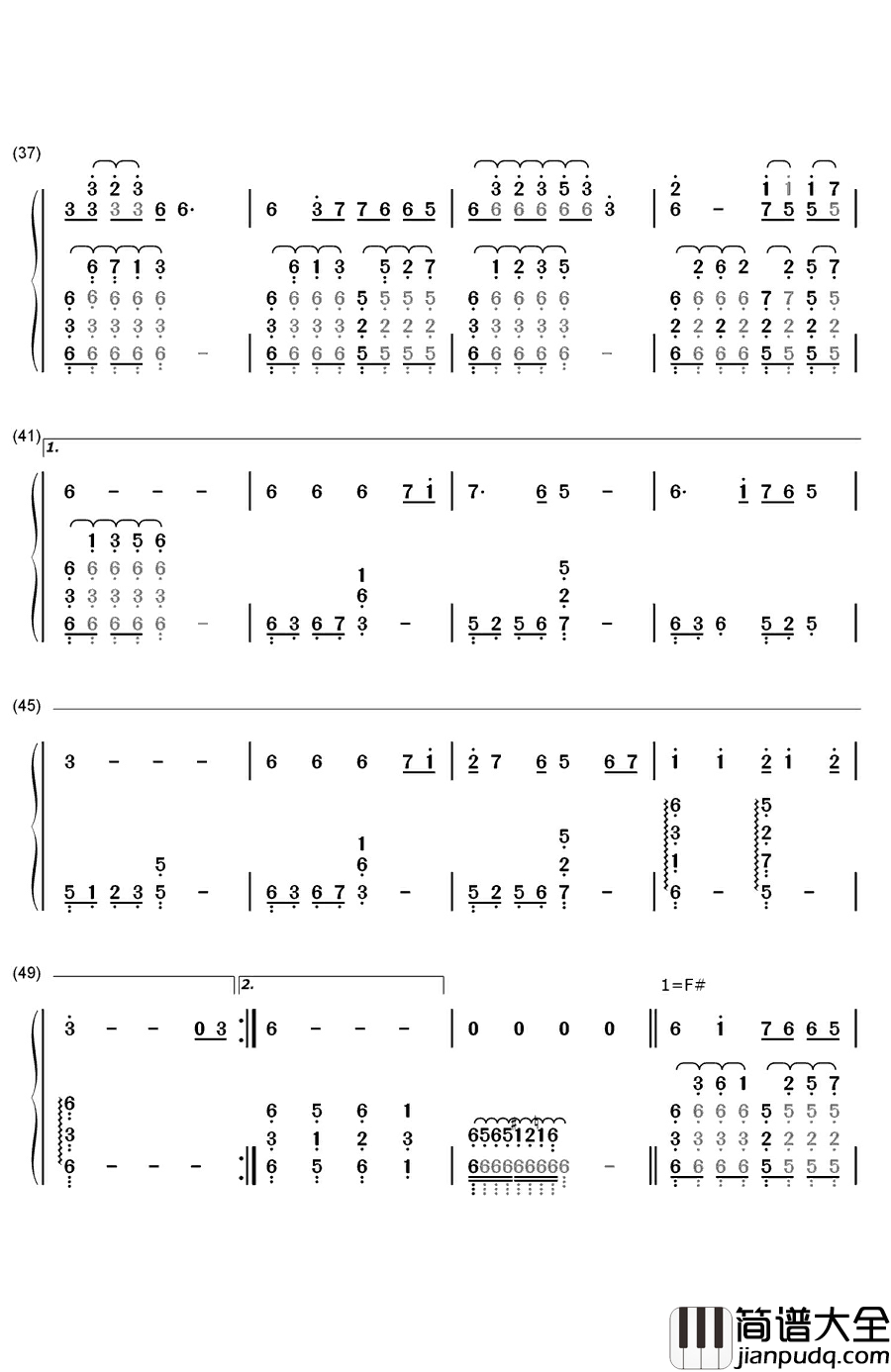 十六年钢琴简谱_数字双手_陈晓_刘忻