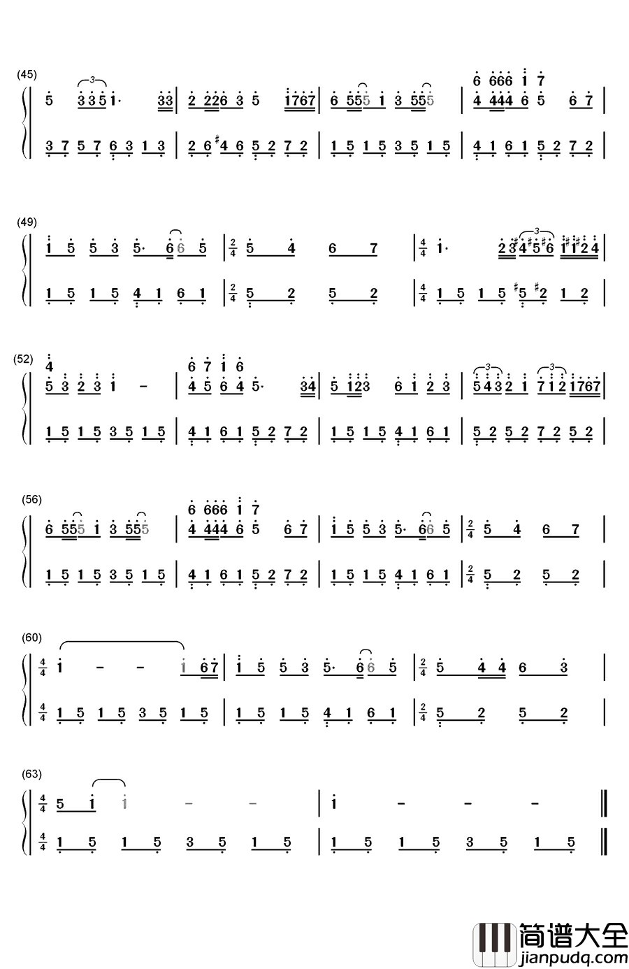莫斯科没有眼泪钢琴简谱_数字双手_TWINS