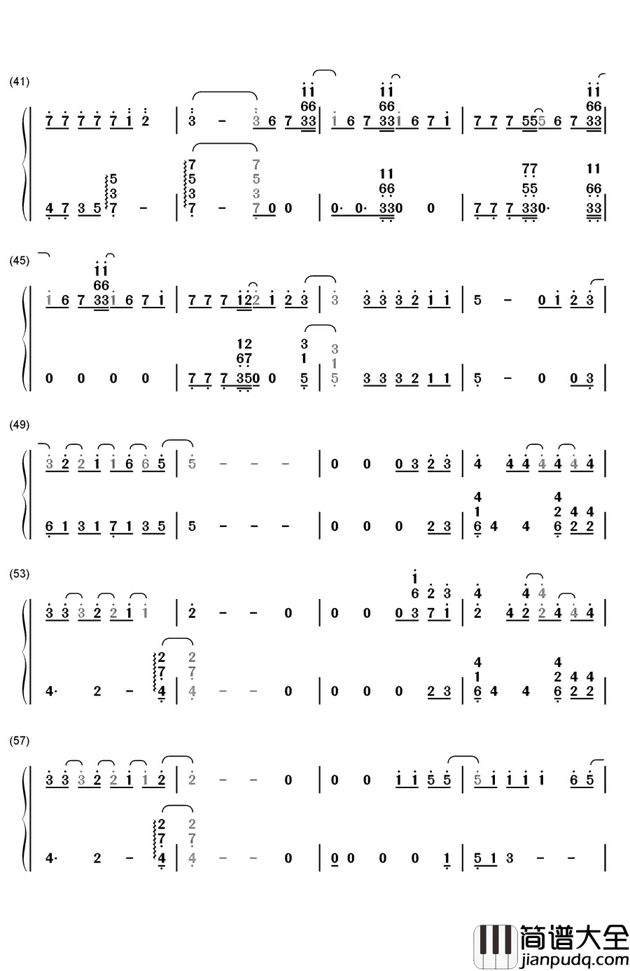 我不会喜欢你钢琴简谱_数字双手_陈柏霖