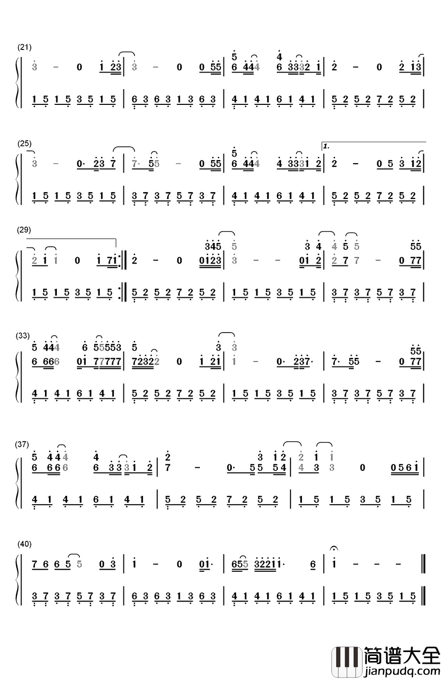 无所谓钢琴简谱_数字双手_杨坤