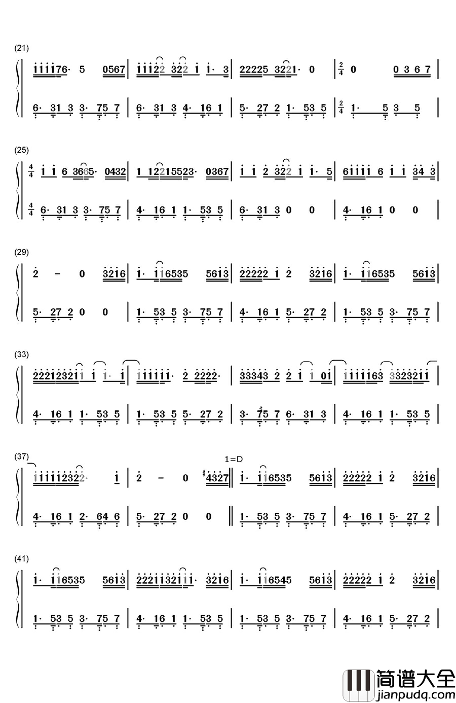 大城小爱钢琴简谱_数字双手_王力宏