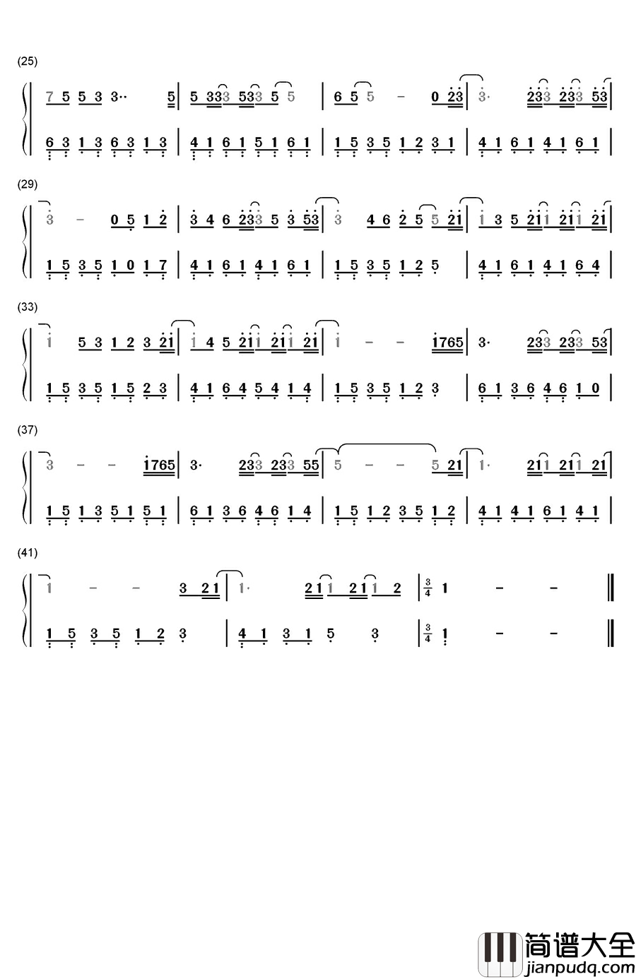 安静的午后钢琴简谱_数字双手_pianoboy